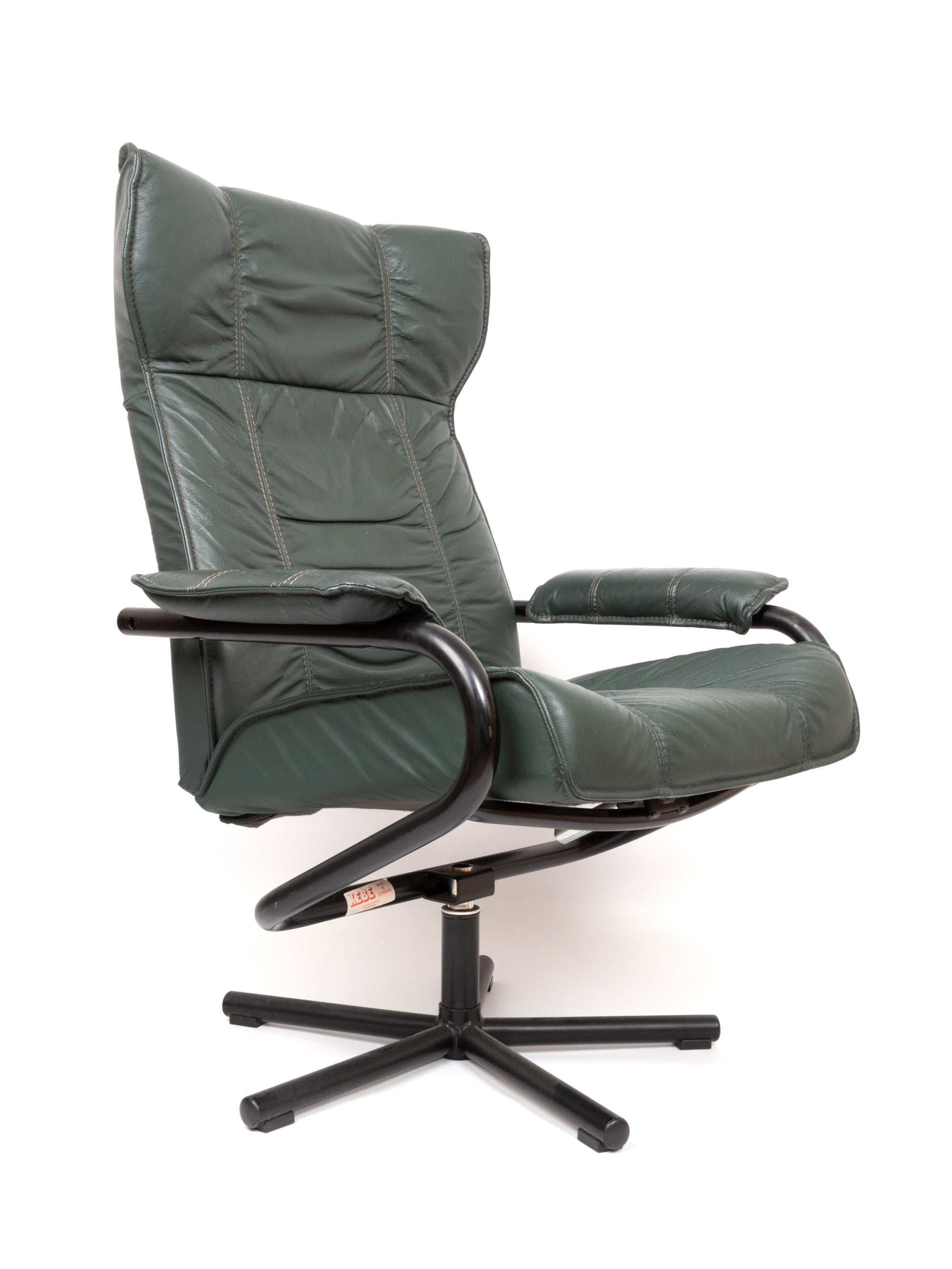 Danish Leather Recliner Swivel Lounge Chair by Kebe, Denmark, circa 1970 1