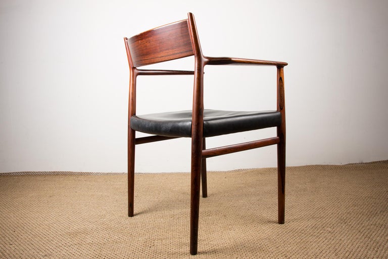 Danish Leather & Rosewood Model 404 Chair by Arne Vodder for P. Olsen for Sibast For Sale 5