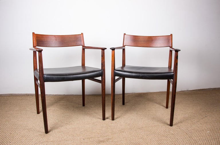 Danish Leather & Rosewood Model 404 Chair by Arne Vodder for P. Olsen for Sibast For Sale 9