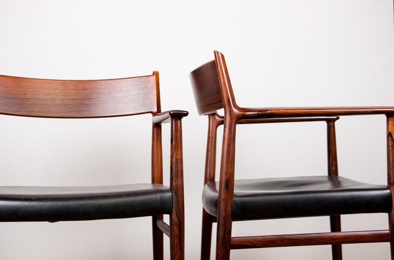 Danish Leather & Rosewood Model 404 Chair by Arne Vodder for P. Olsen for Sibast For Sale 12
