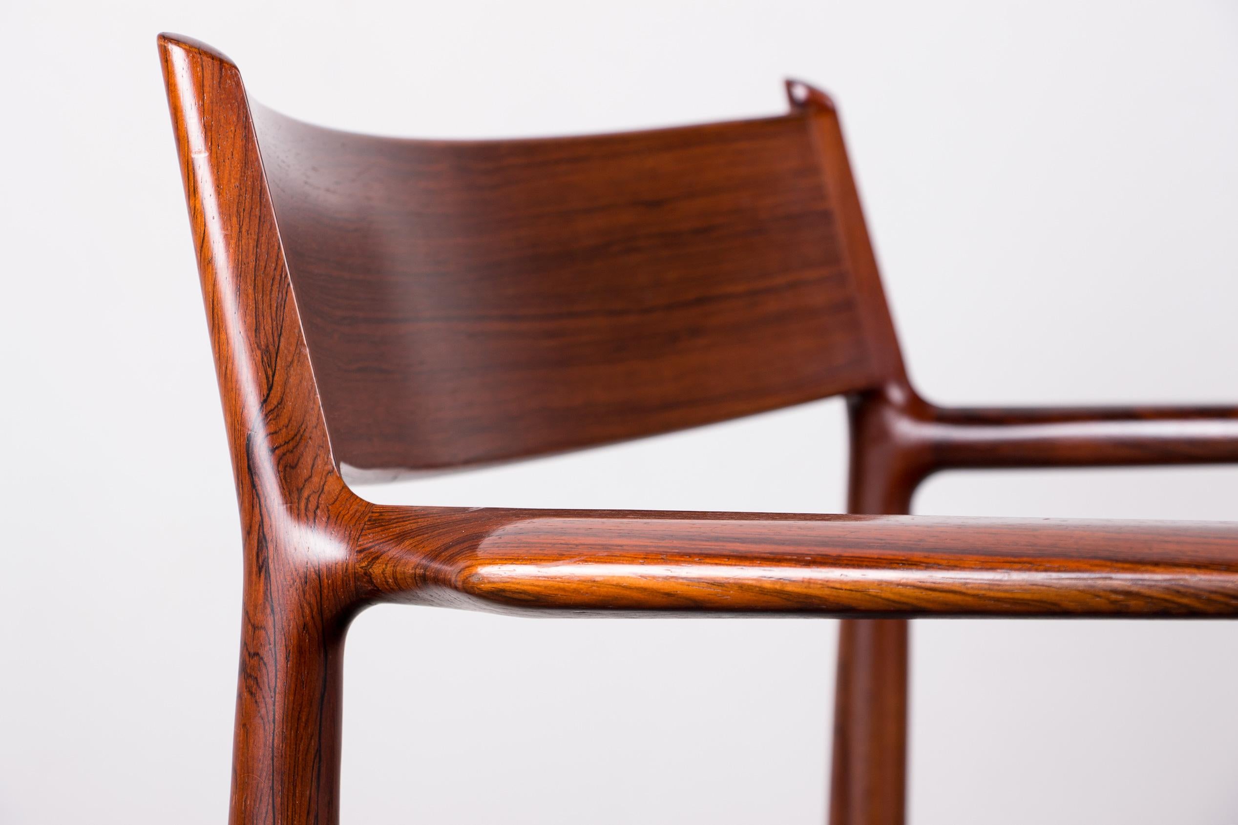 Mid-20th Century Danish Leather & Rosewood Model 404 Chair by Arne Vodder for P. Olsen for Sibast