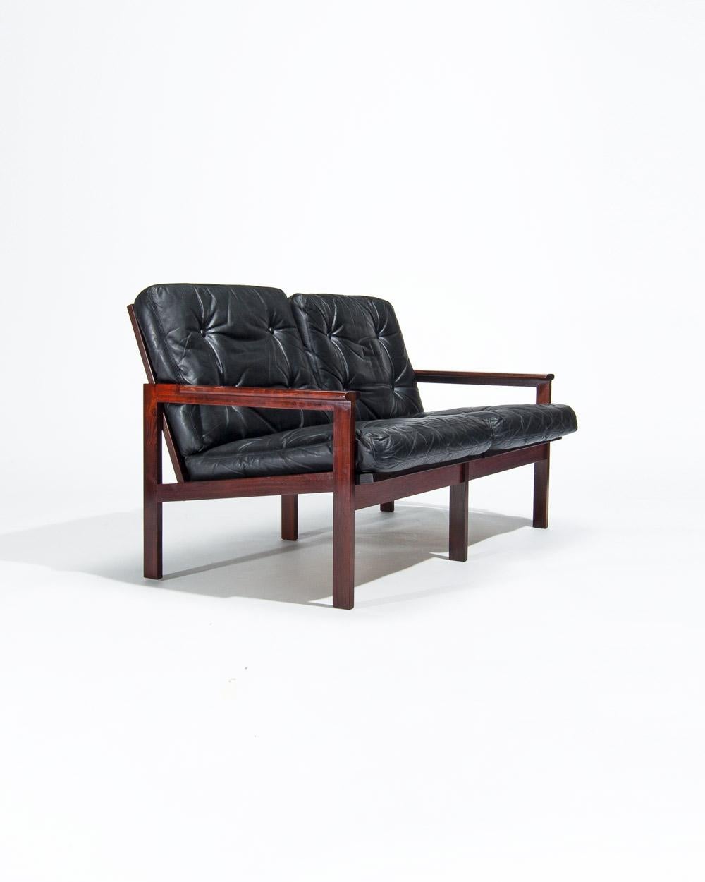 Dänisches Ledersofa in Palisanderholz Capella von Illum Wikkelso,  Mitte der 1950er Jahre im Angebot 6