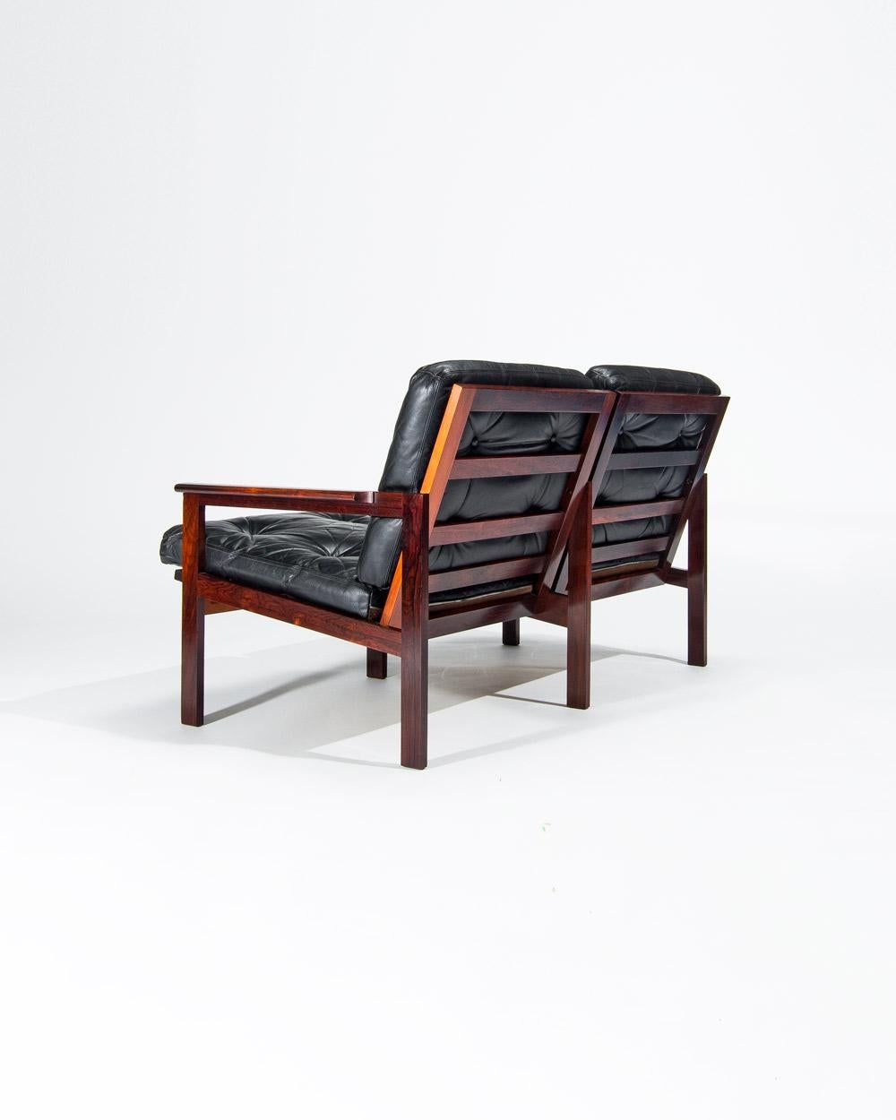 Dänisches Ledersofa in Palisanderholz Capella von Illum Wikkelso,  Mitte der 1950er Jahre (Moderne der Mitte des Jahrhunderts) im Angebot