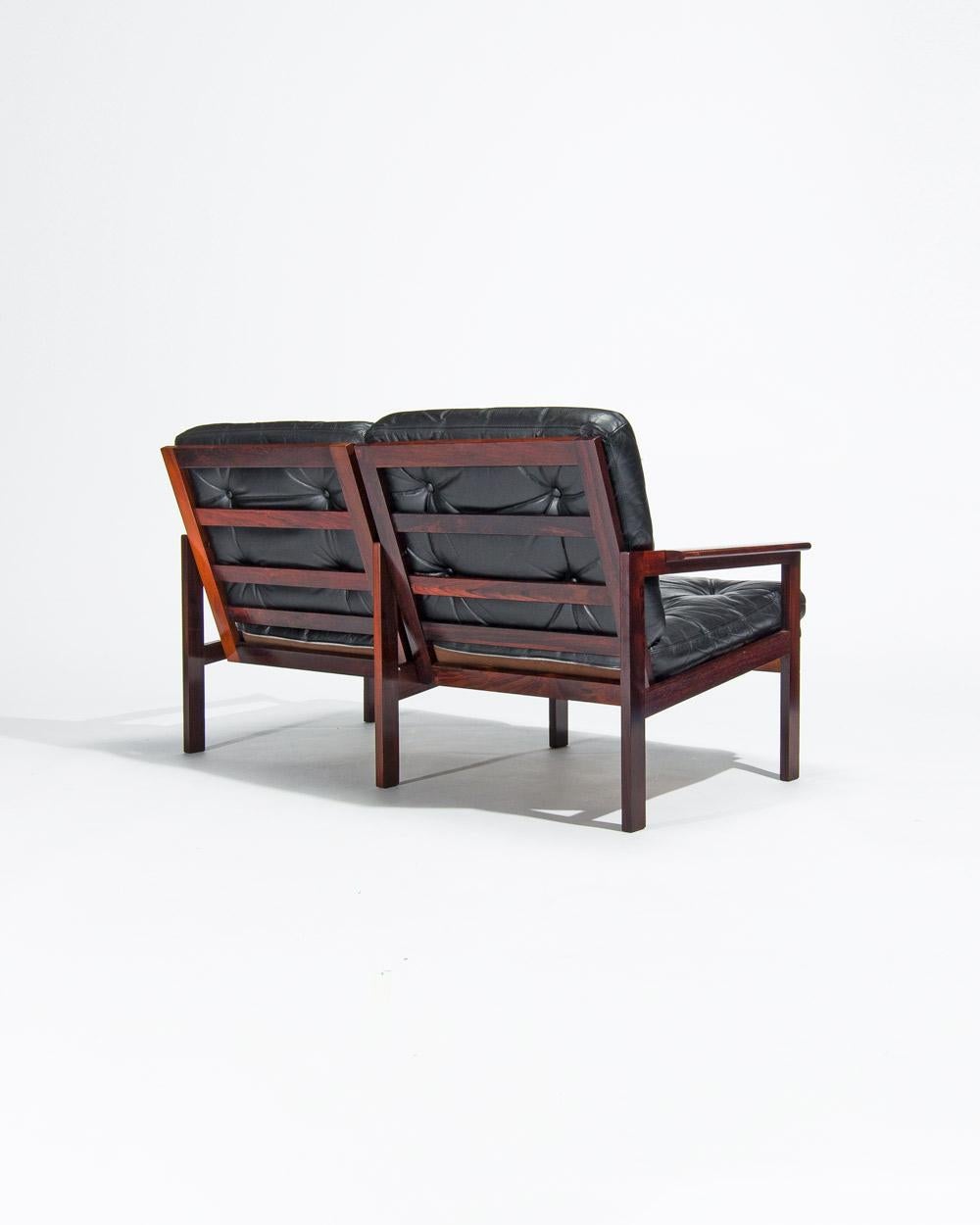 Dänisches Ledersofa in Palisanderholz Capella von Illum Wikkelso,  Mitte der 1950er Jahre im Zustand „Gut“ im Angebot in London, GB
