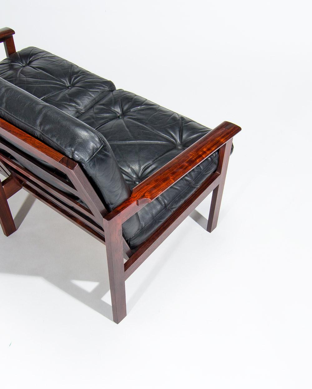 Dänisches Ledersofa in Palisanderholz Capella von Illum Wikkelso,  Mitte der 1950er Jahre im Angebot 1
