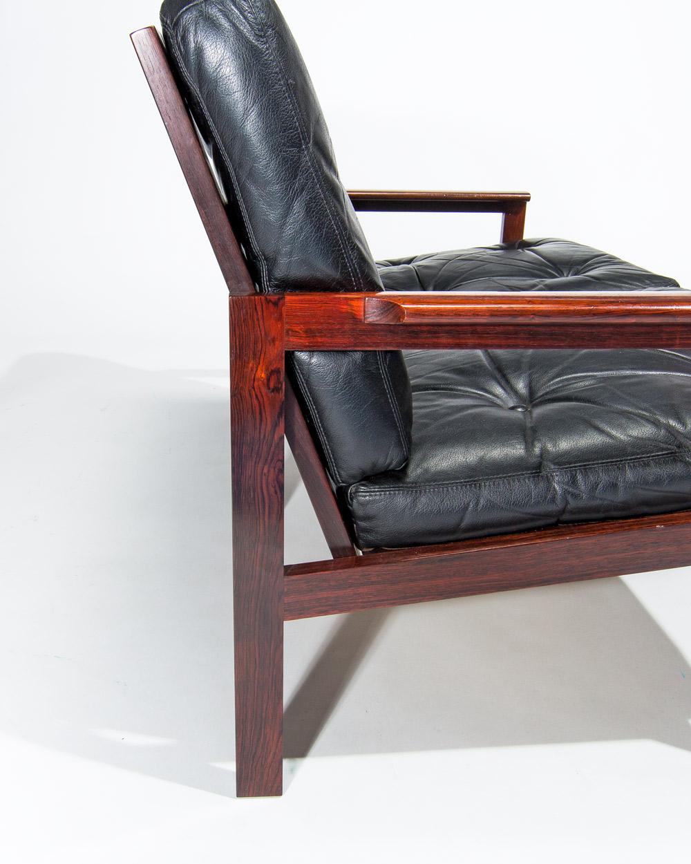 Dänisches Ledersofa in Palisanderholz Capella von Illum Wikkelso,  Mitte der 1950er Jahre im Angebot 2