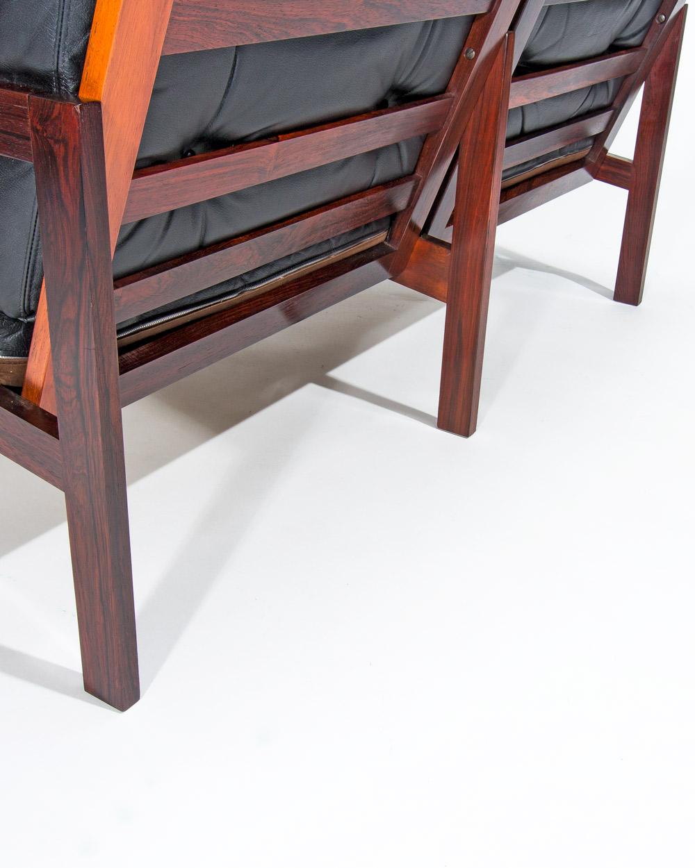Dänisches Ledersofa in Palisanderholz Capella von Illum Wikkelso,  Mitte der 1950er Jahre im Angebot 3