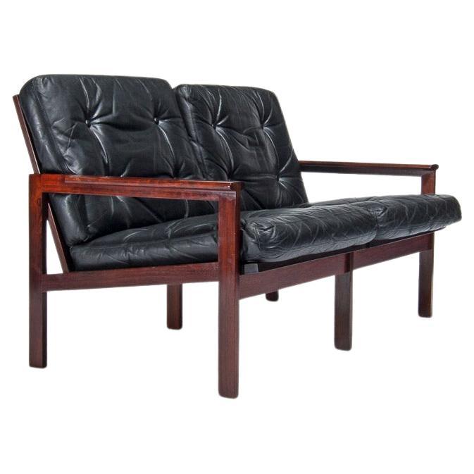 Dänisches Ledersofa in Palisanderholz Capella von Illum Wikkelso,  Mitte der 1950er Jahre im Angebot