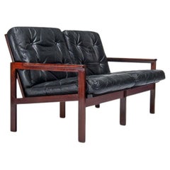 Danish Leather Sofa in Rosewood Capella by Illum Wikkelso,  Mid Century 1950s
