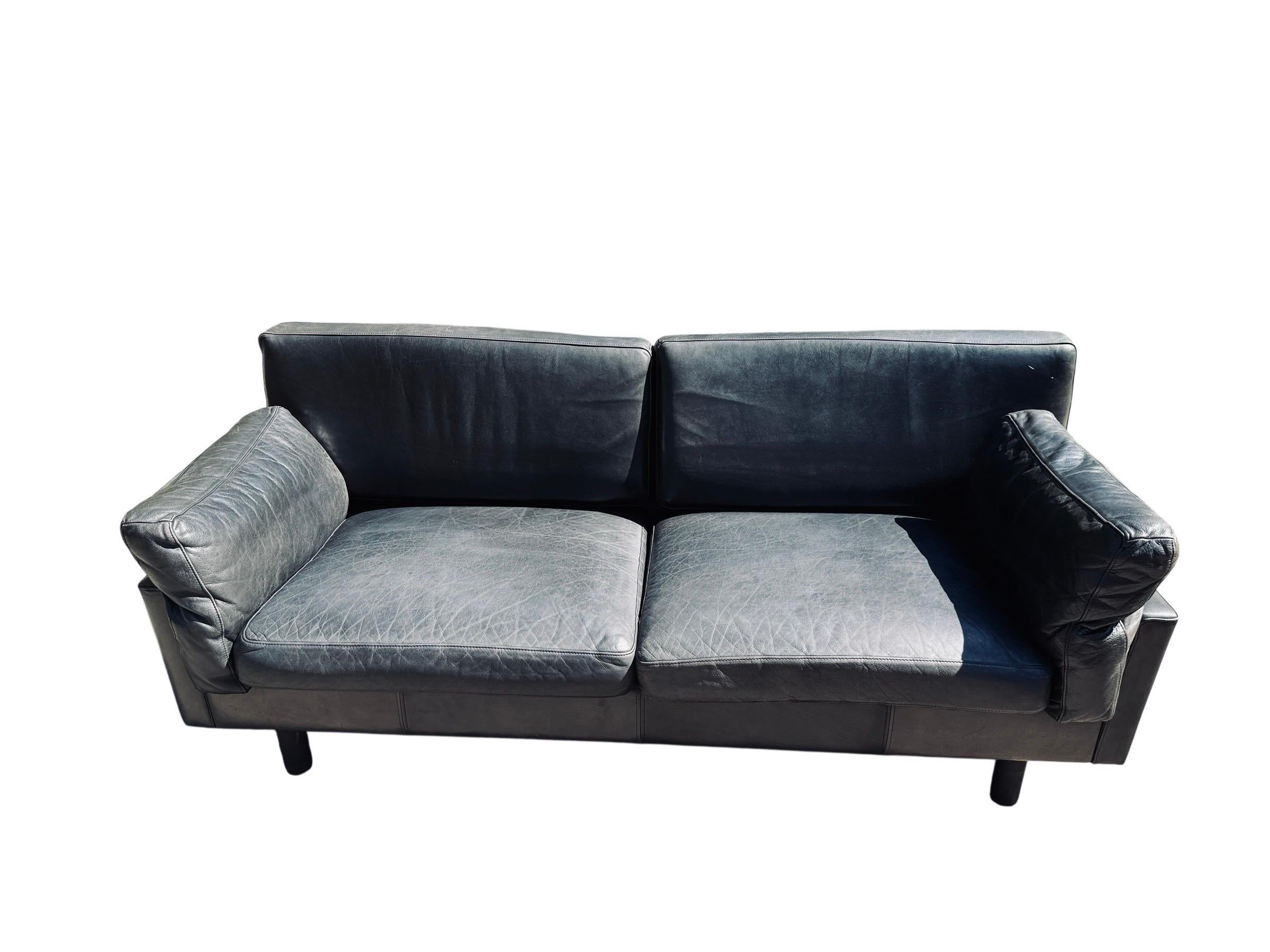 Danish Leather Sofa Navy Leather Percival Lafer Style Midcentury Danish Couch For Sale 6