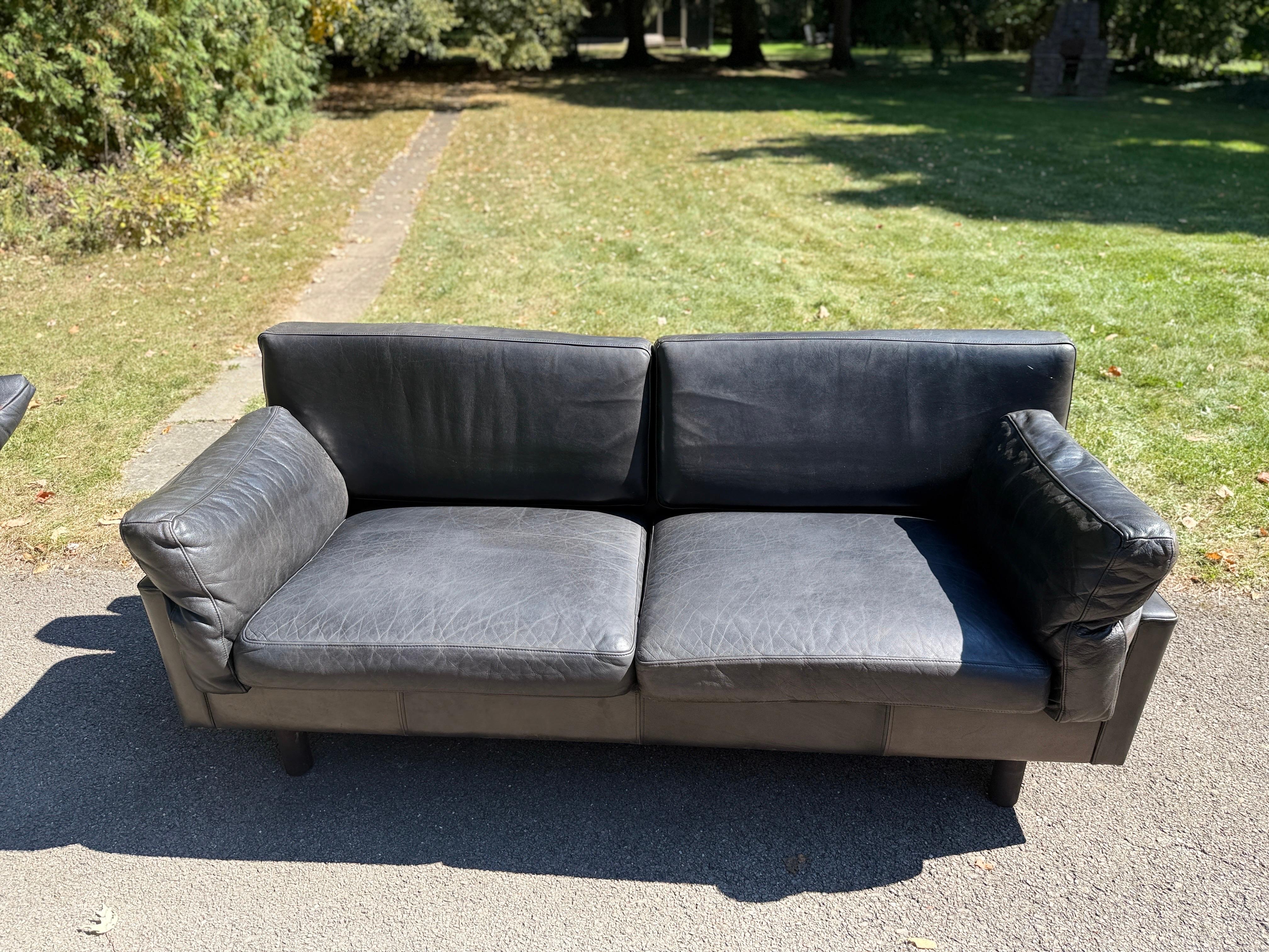 Danish Leather Sofa Navy Leather Percival Lafer Style Midcentury Danish Couch For Sale 8