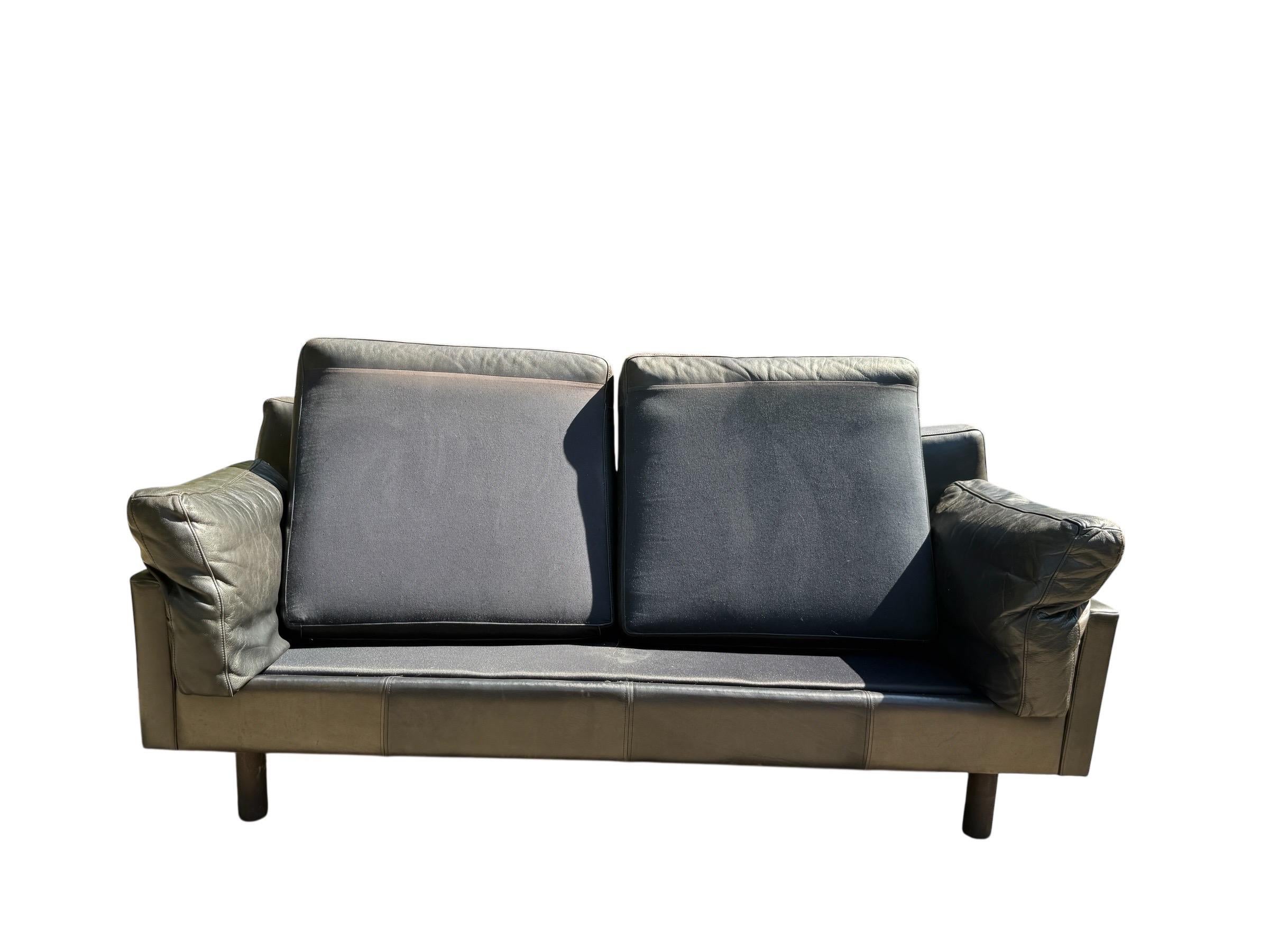 Danish Leather Sofa Navy Leather Percival Lafer Style Midcentury Danish Couch For Sale 9