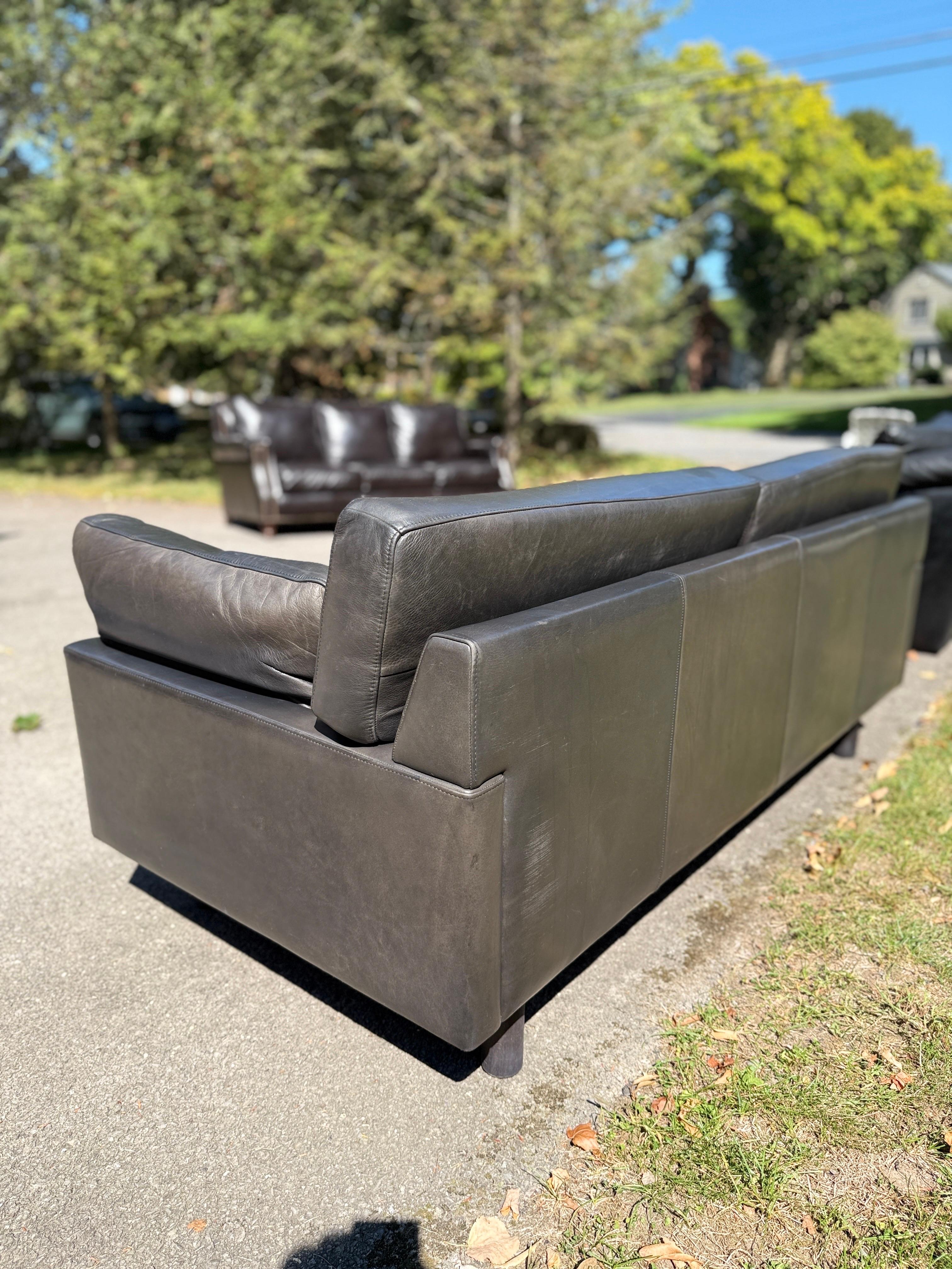 Danish Leather Sofa Navy Leather Percival Lafer Style Midcentury Danish Couch For Sale 10