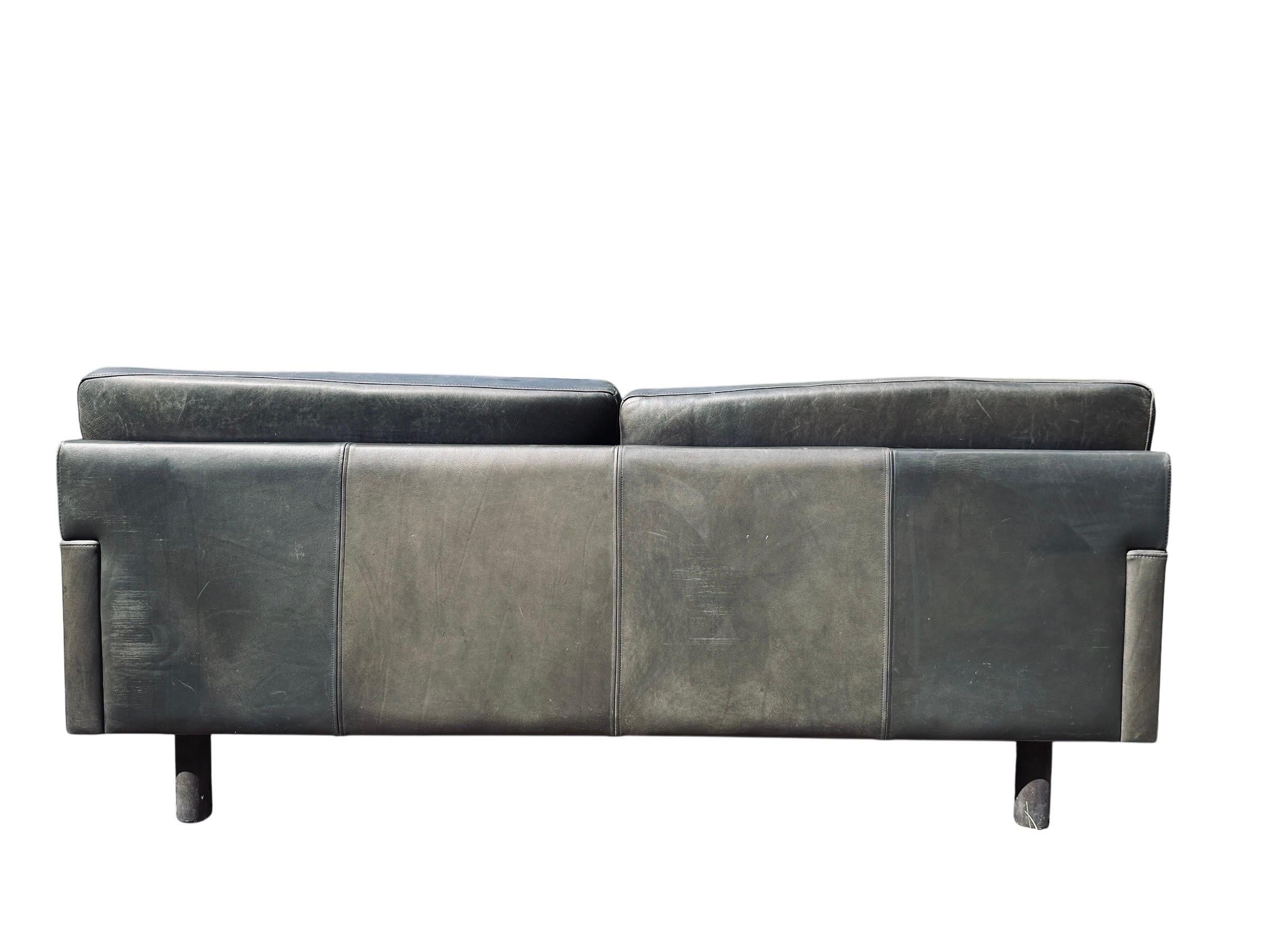 Danish Leather Sofa Navy Leather Percival Lafer Style Midcentury Danish Couch For Sale 11
