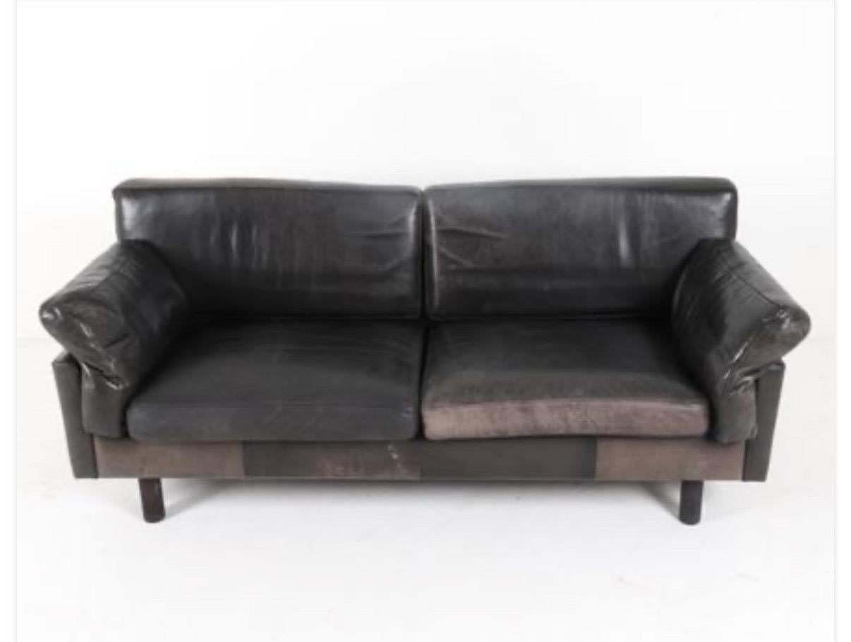 Mid-20th Century Danish Leather Sofa Navy Leather Percival Lafer Style Midcentury Danish Couch For Sale