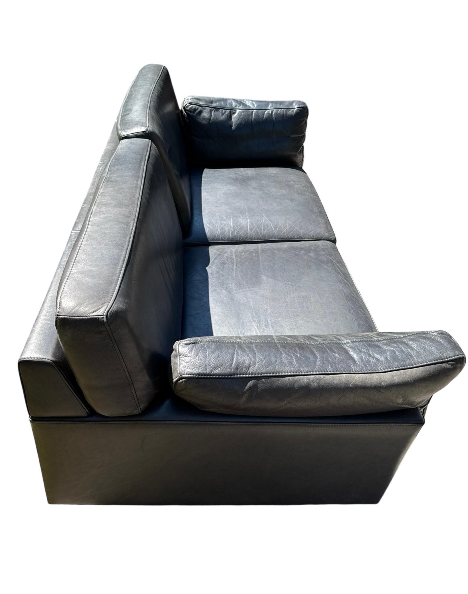 Danish Leather Sofa Navy Leather Percival Lafer Style Midcentury Danish Couch For Sale 1