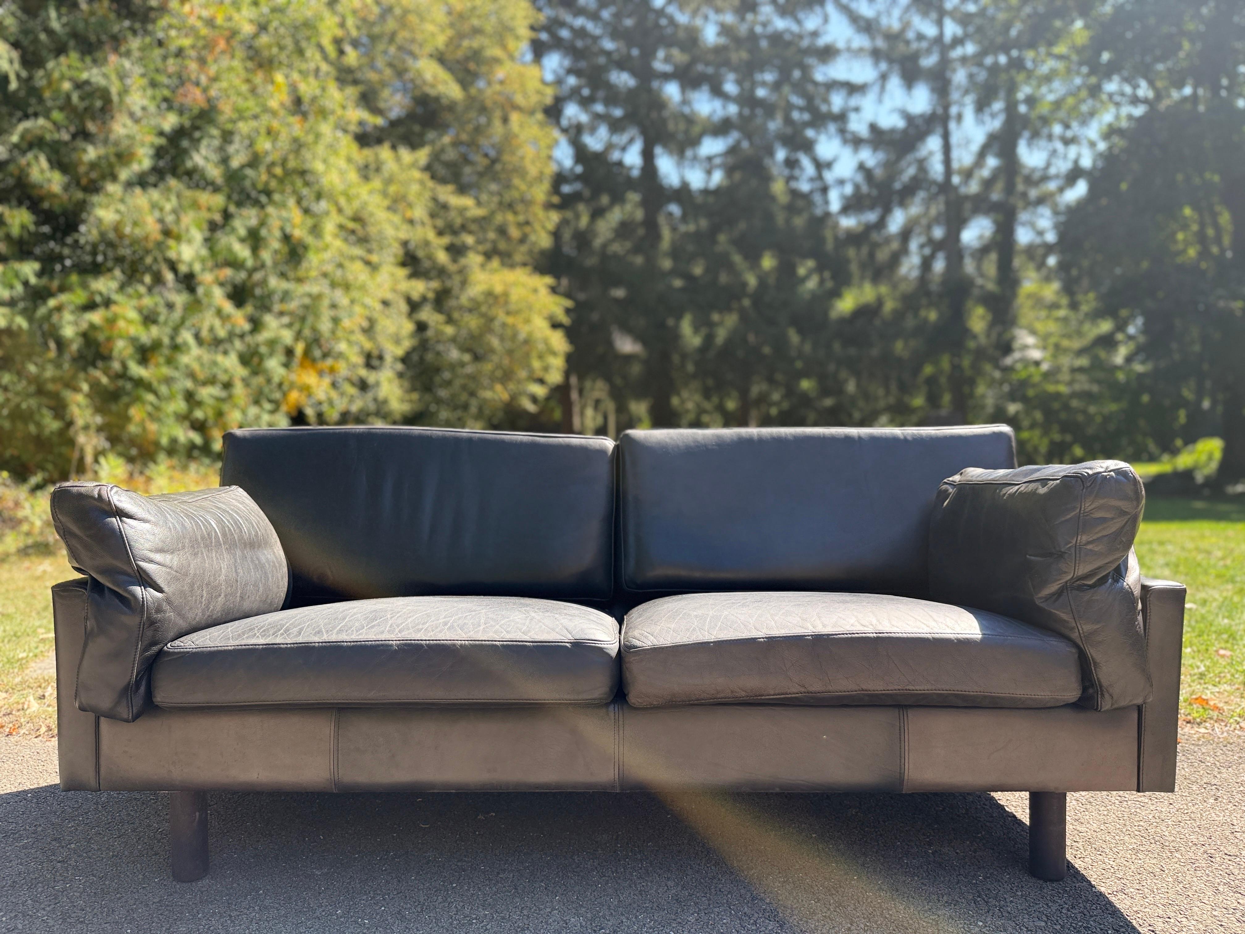 Danish Leather Sofa Navy Leather Percival Lafer Style Midcentury Danish Couch For Sale 3