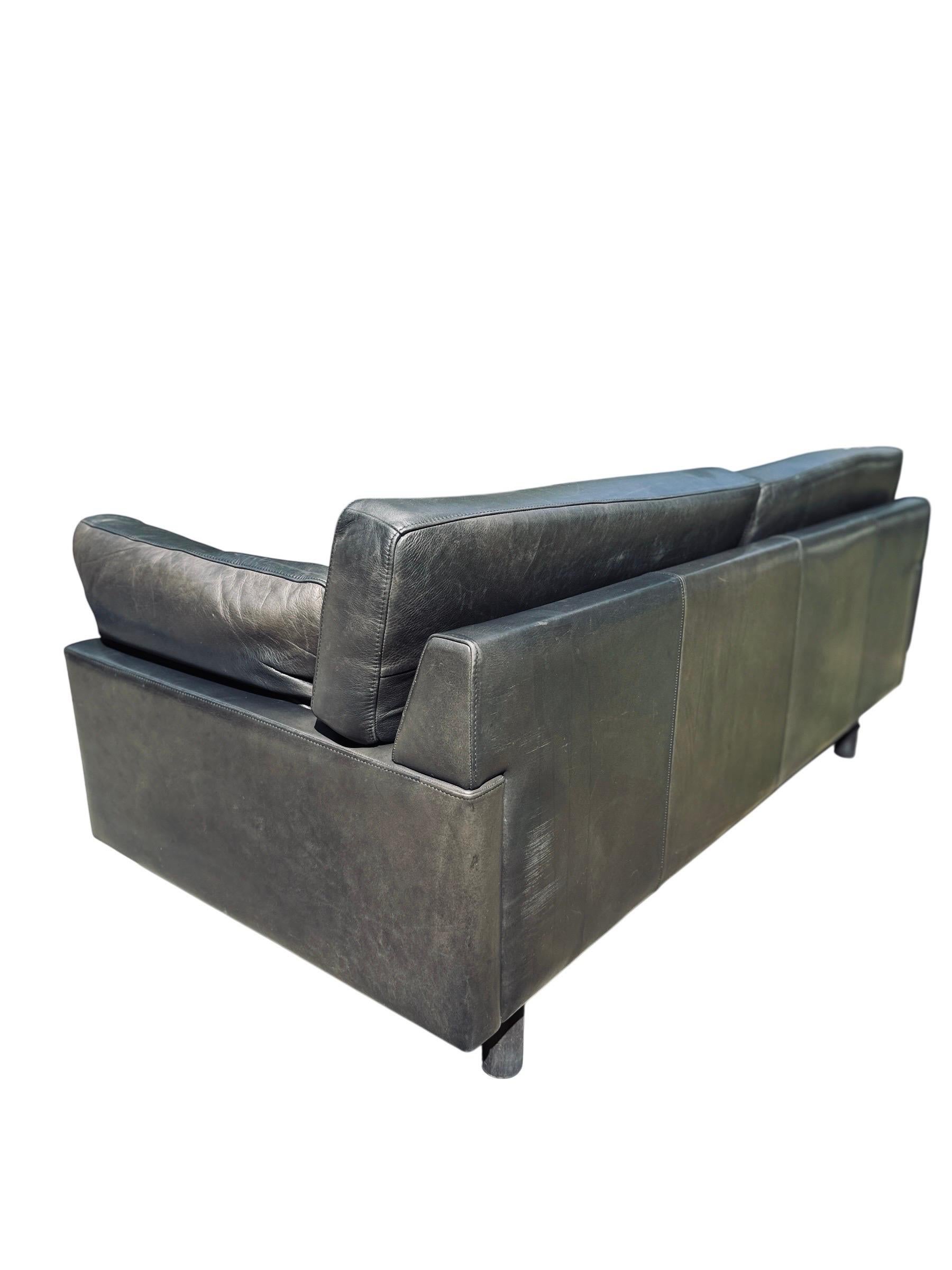 Danish Leather Sofa Navy Leather Percival Lafer Style Midcentury Danish Couch For Sale 4