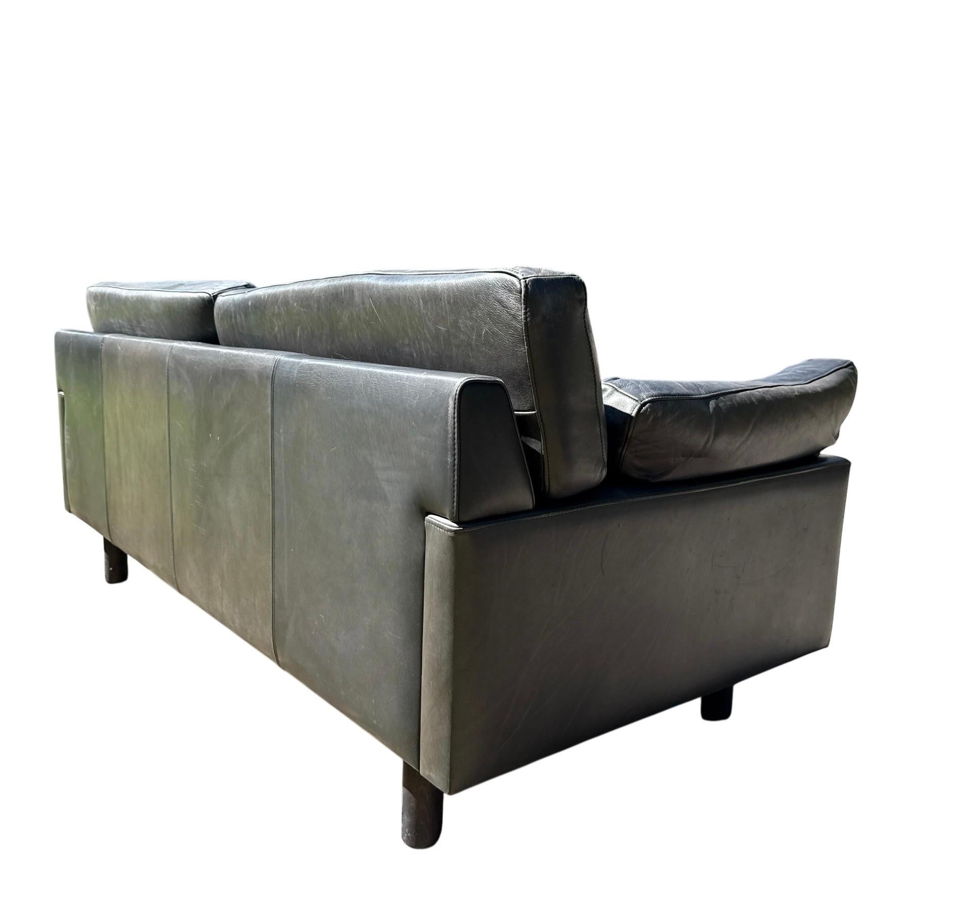 Danish Leather Sofa Navy Leather Percival Lafer Style Midcentury Danish Couch For Sale 5