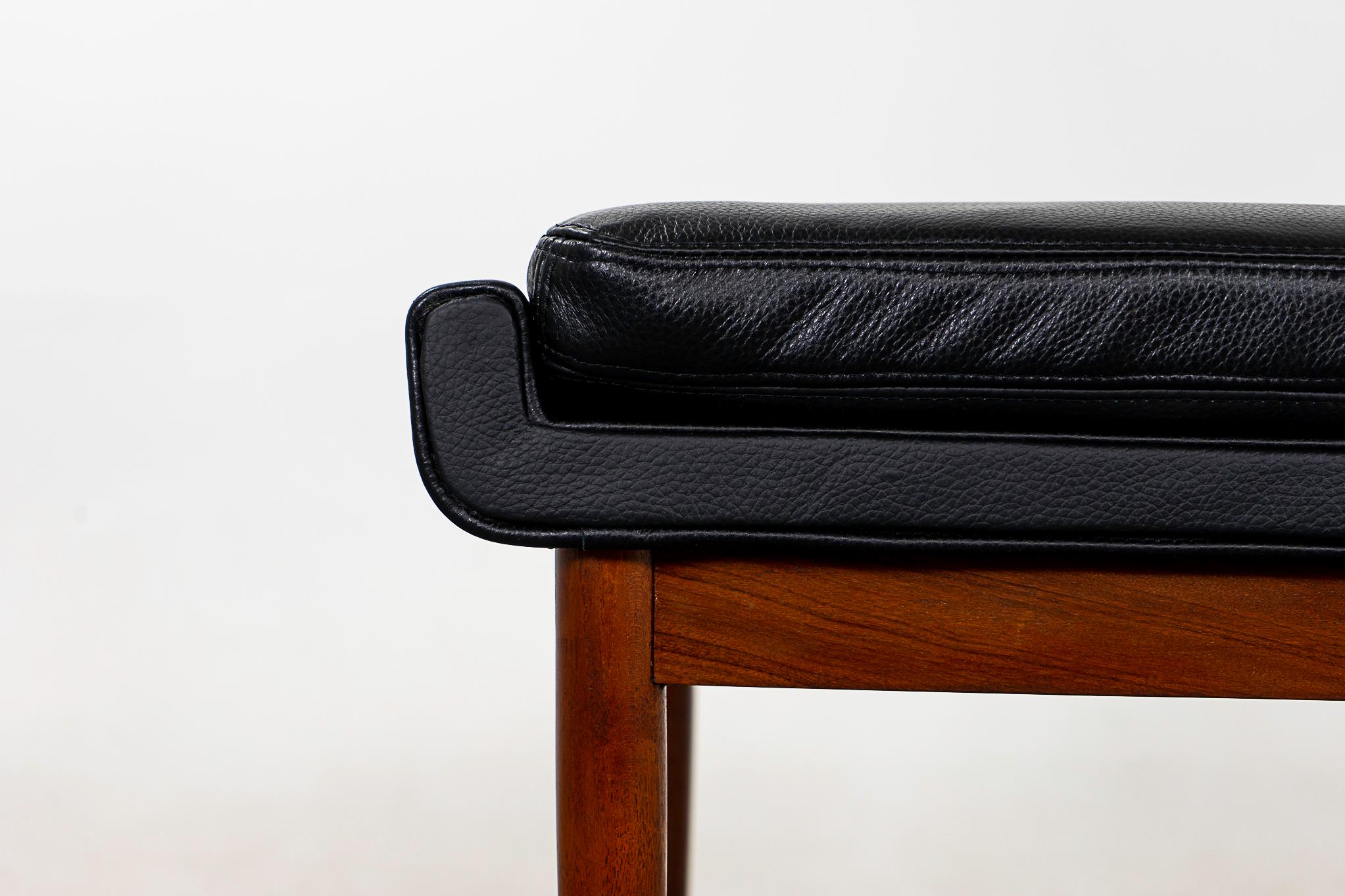 Scandinavian Modern Danish Leather & Teak Footstool