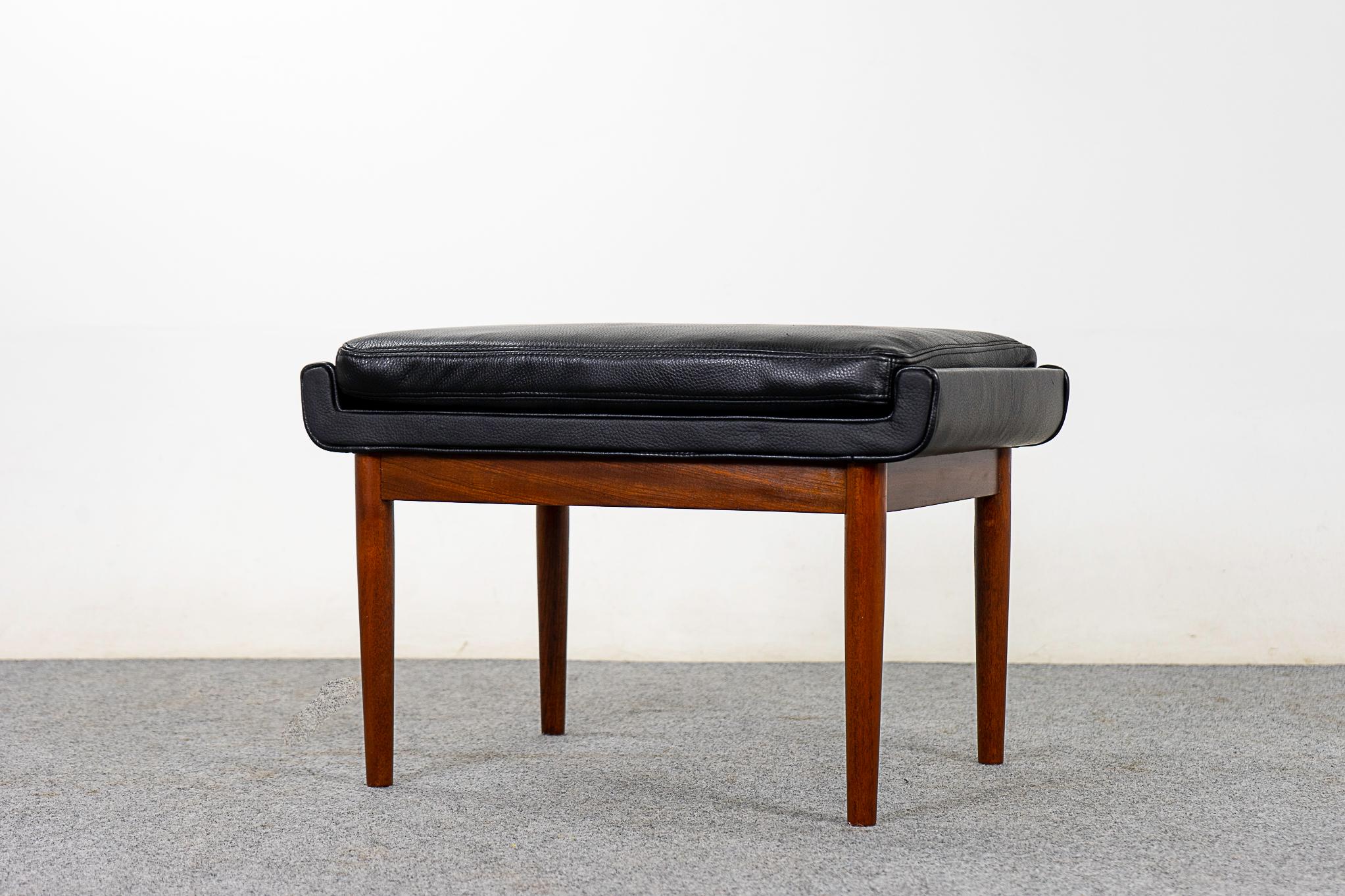 Danish Leather & Teak Footstool In Good Condition In VANCOUVER, CA