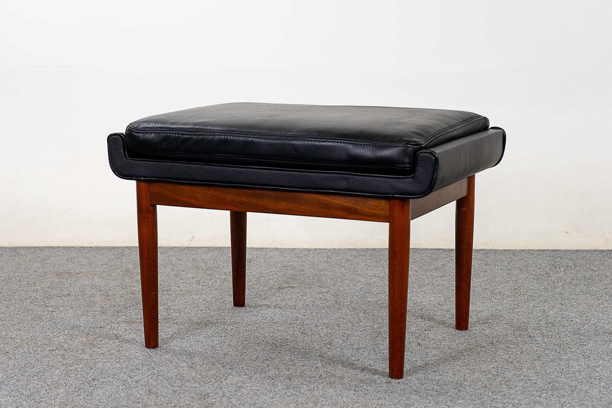 Mid-20th Century Danish Leather & Teak Footstool