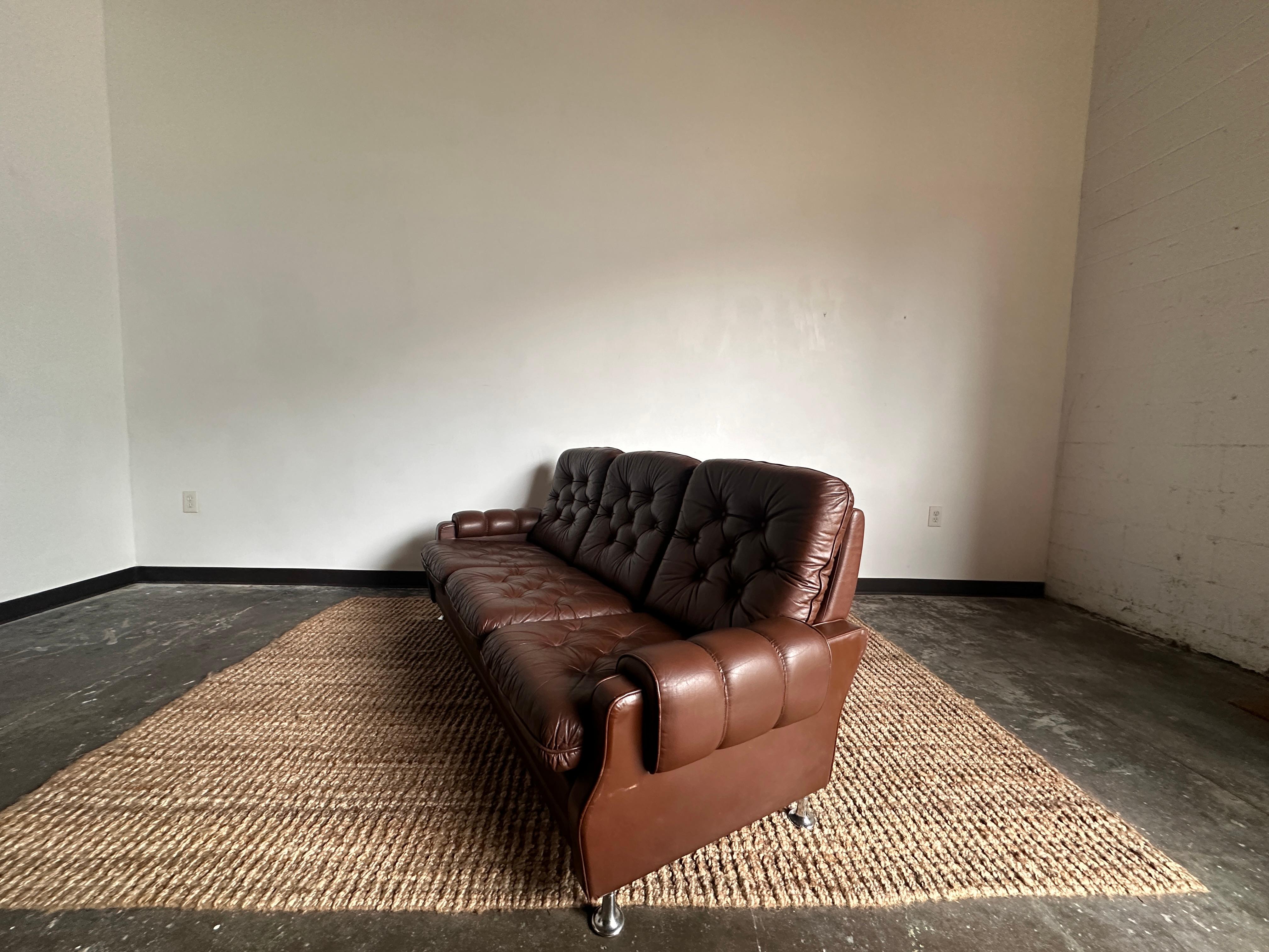 Post-Modern Danish Leather Three-Seater Sofa