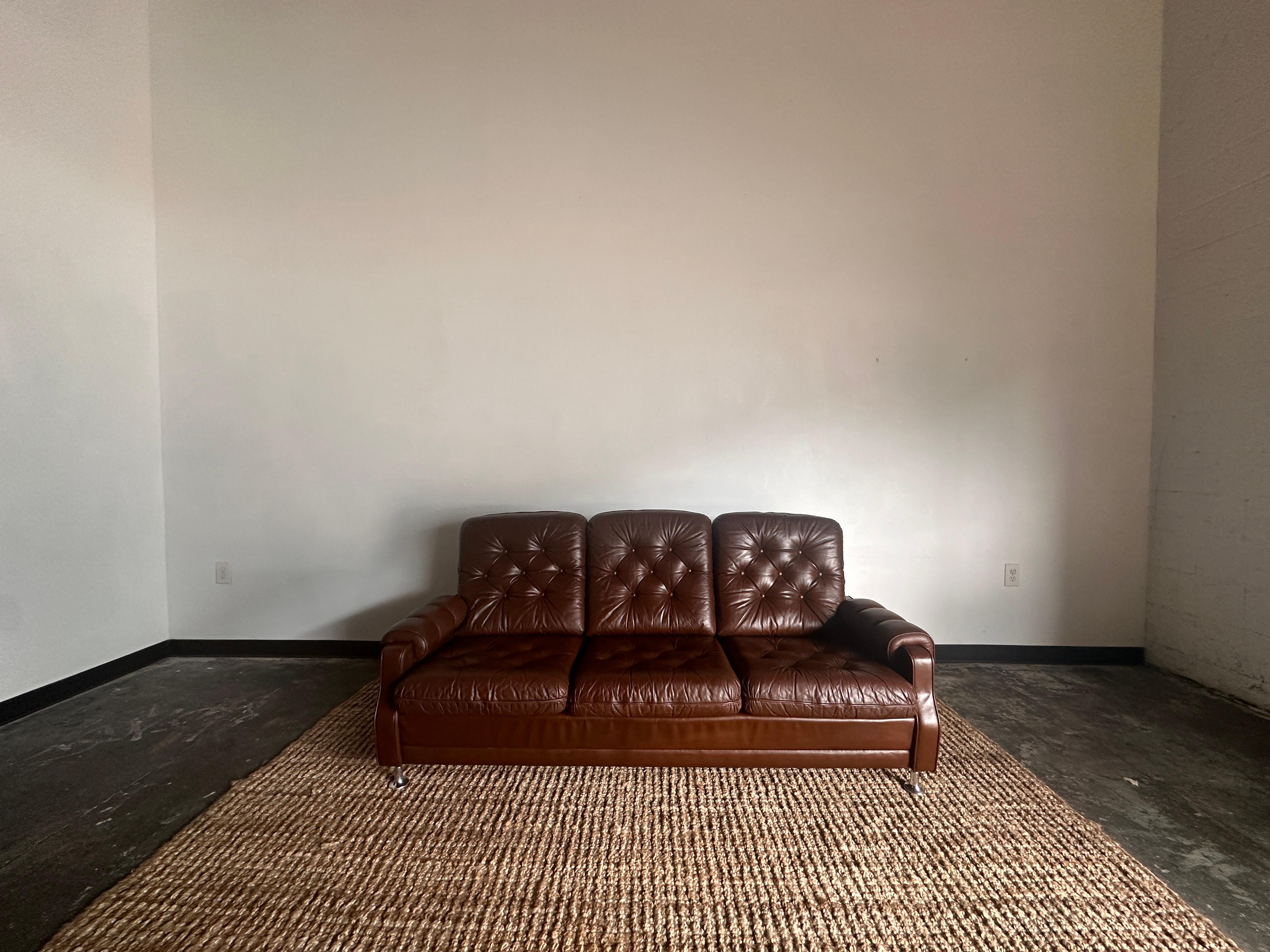 20th Century Danish Leather Three-Seater Sofa