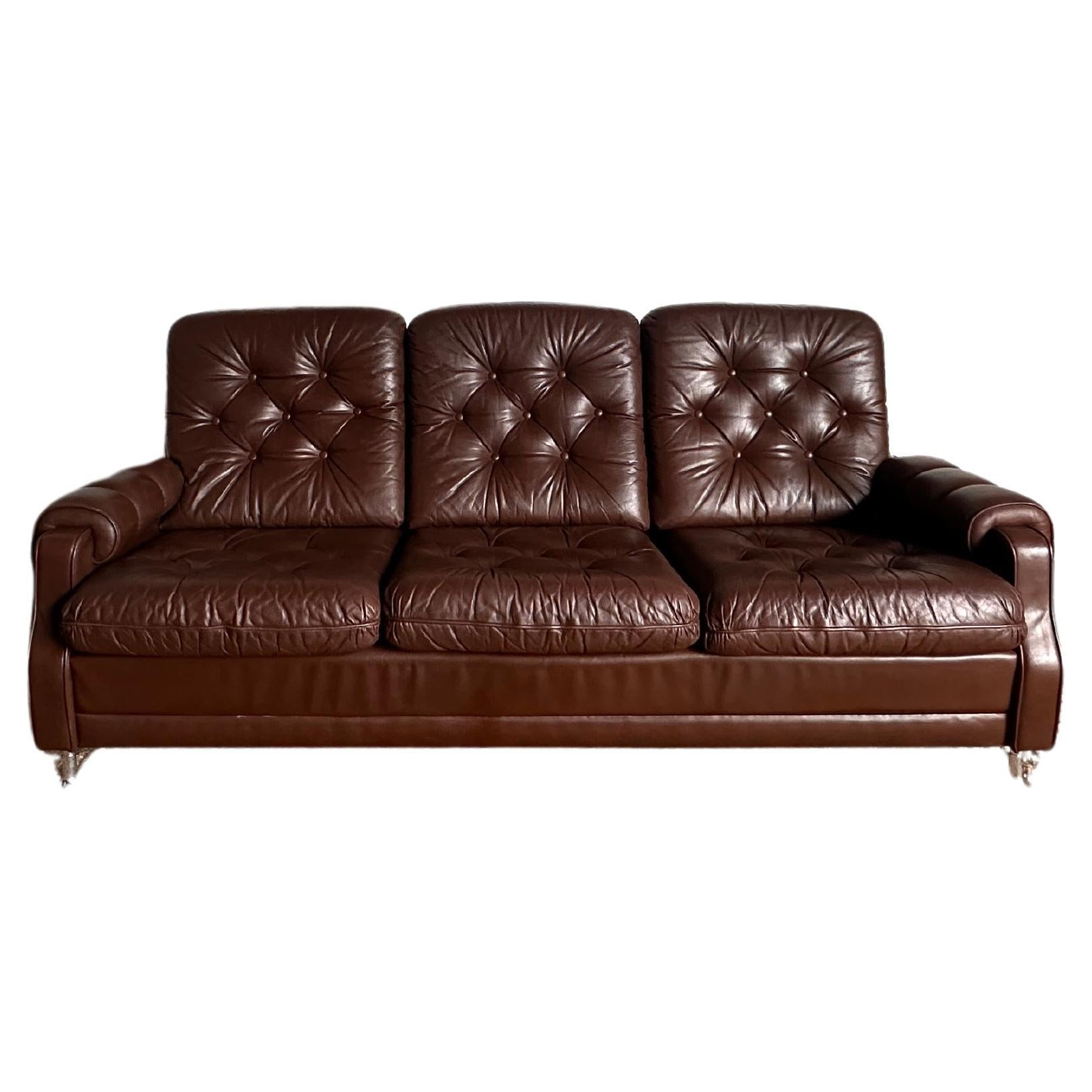 Danish Leather Three-Seater Sofa