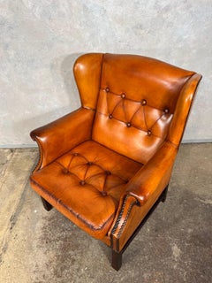 Danish Leather Wingback Armchair Vintage 1970 Hand Dyed Light Tan #592