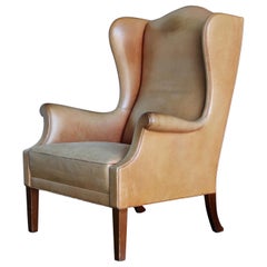 Danish Leather Wingback Chair, circa 1950