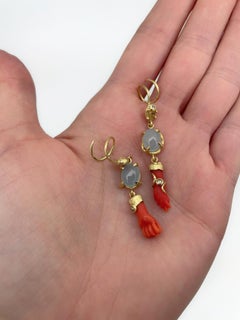 Danish Lene Vibe 18 Karat Gold Diamond Mano Figa Corkscrew Dangle Earrings