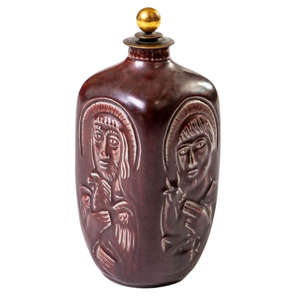 Dänische Deckelvase mit Evangelistenrelief von Jais Nielsen & Knud Andersen für R