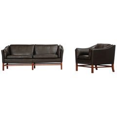 Danish Living Room Set in Leather, Scandinavian, 1970s