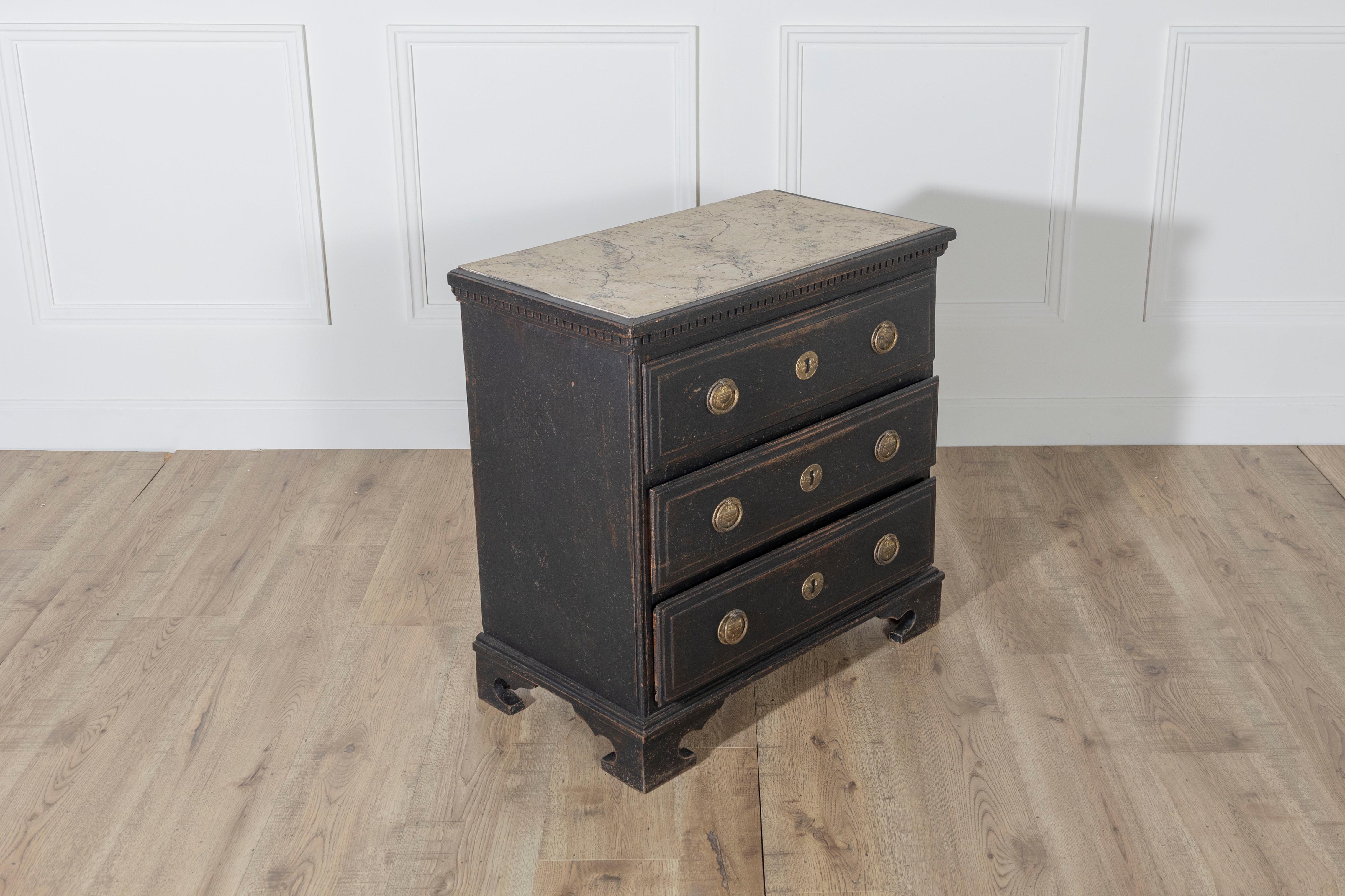 Danish Louis Seize Style Chest of Drawers with Painted Marble Top, circa 1920 For Sale 1