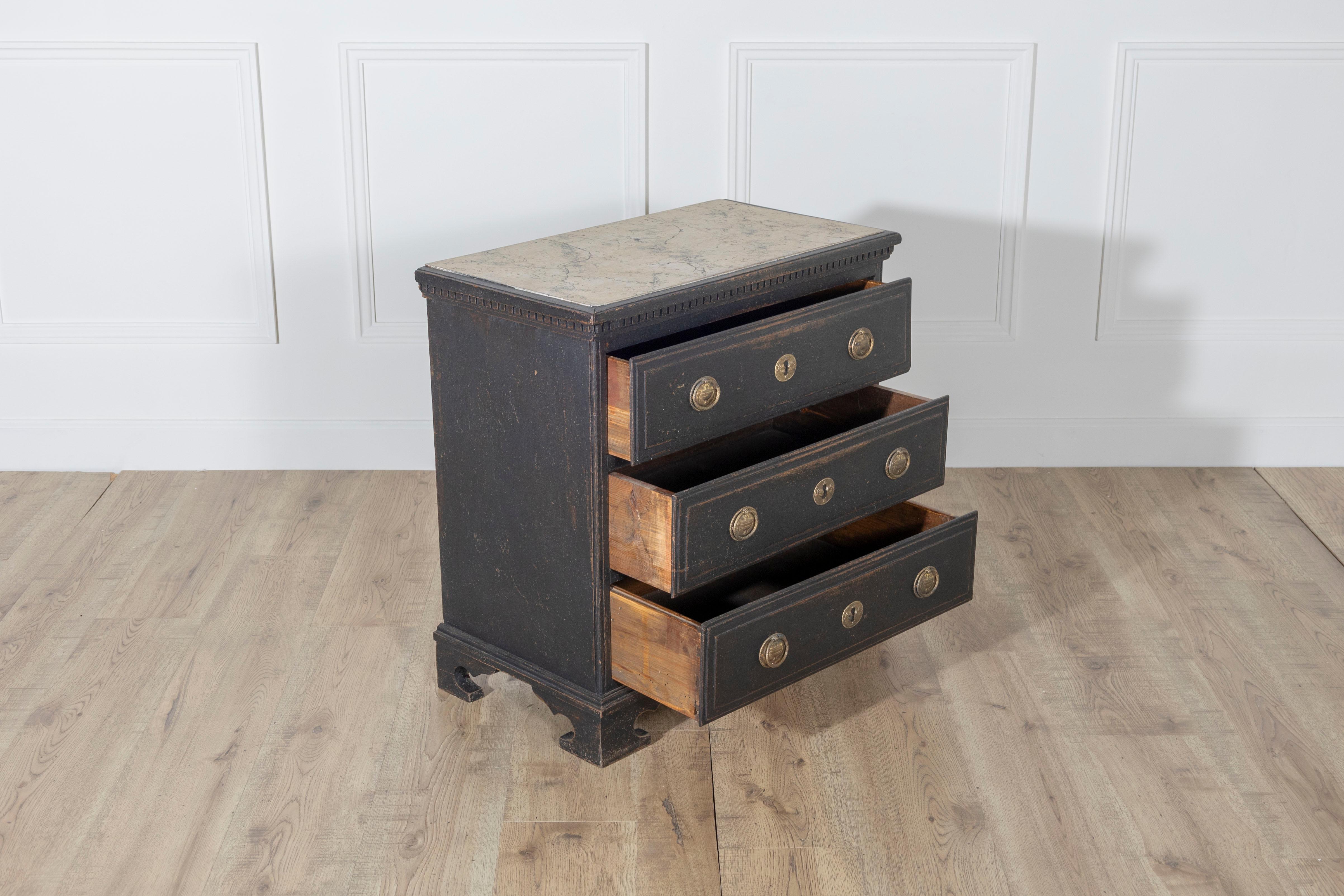 Danish Louis Seize Style Chest of Drawers with Painted Marble Top, circa 1920 For Sale 3