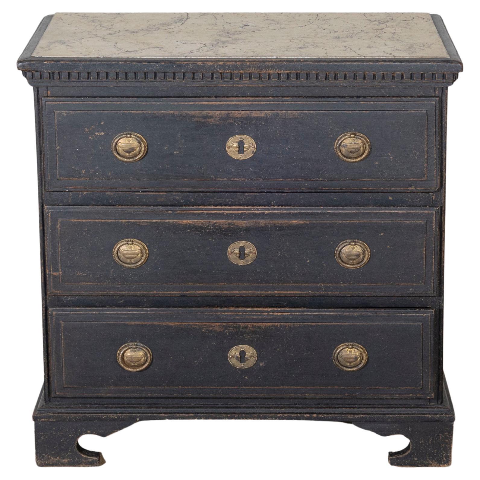 Danish Louis Seize Style Chest of Drawers with Painted Marble Top, circa 1920 For Sale