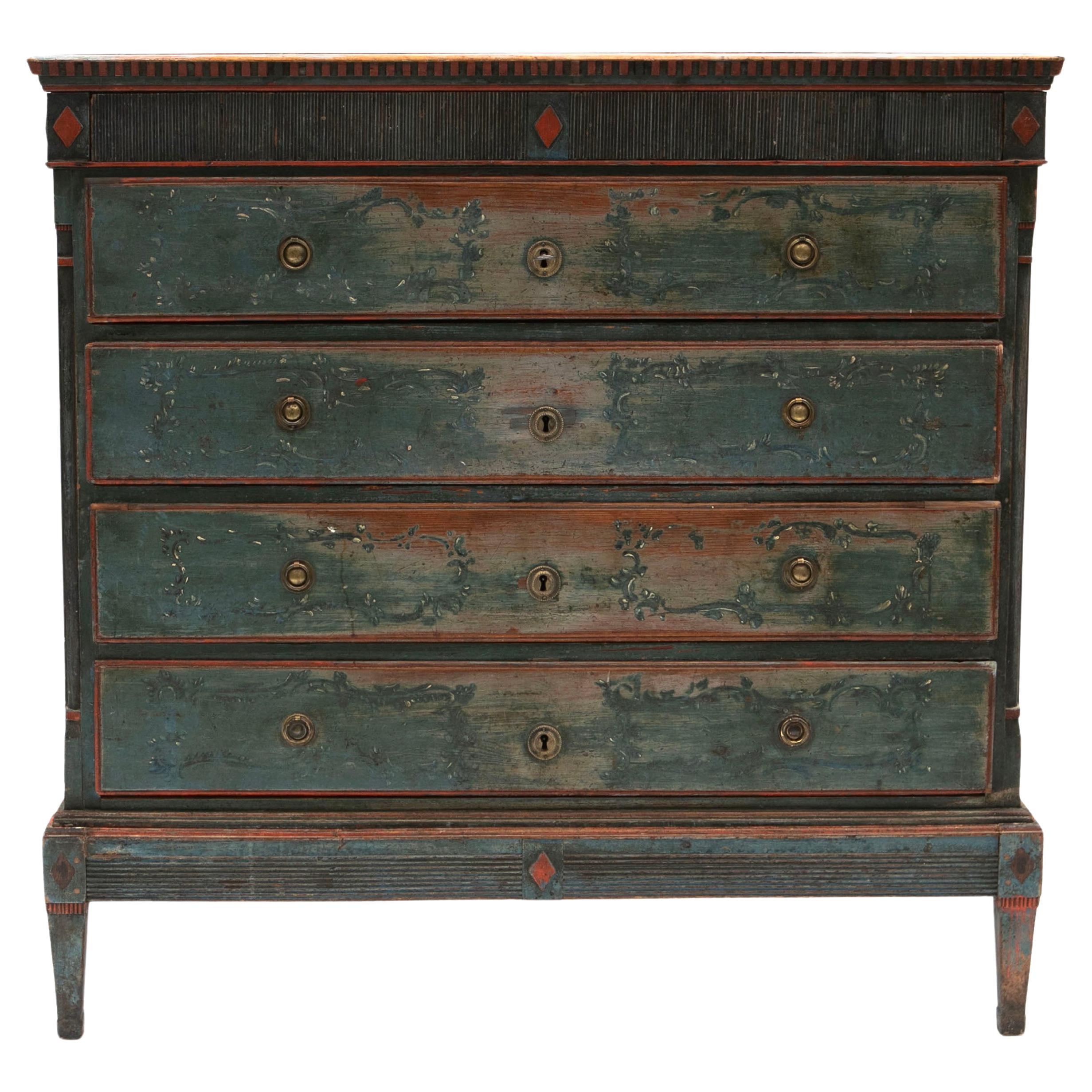 Commode danoise Louis XVI avec peinture d'origine