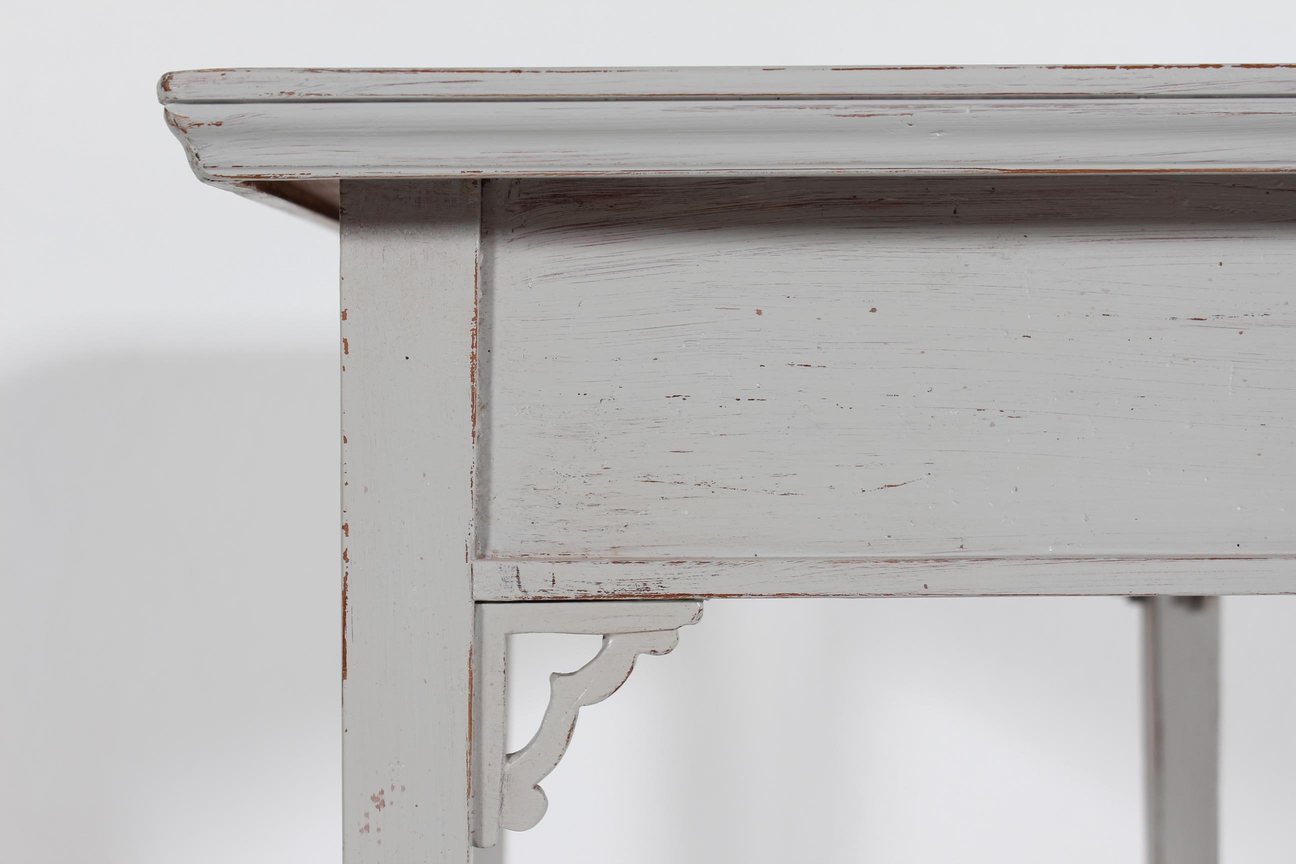 Danish Louis XVI Style Side Table with Drawer, Pine with Gray Paint circa 1900 For Sale 6