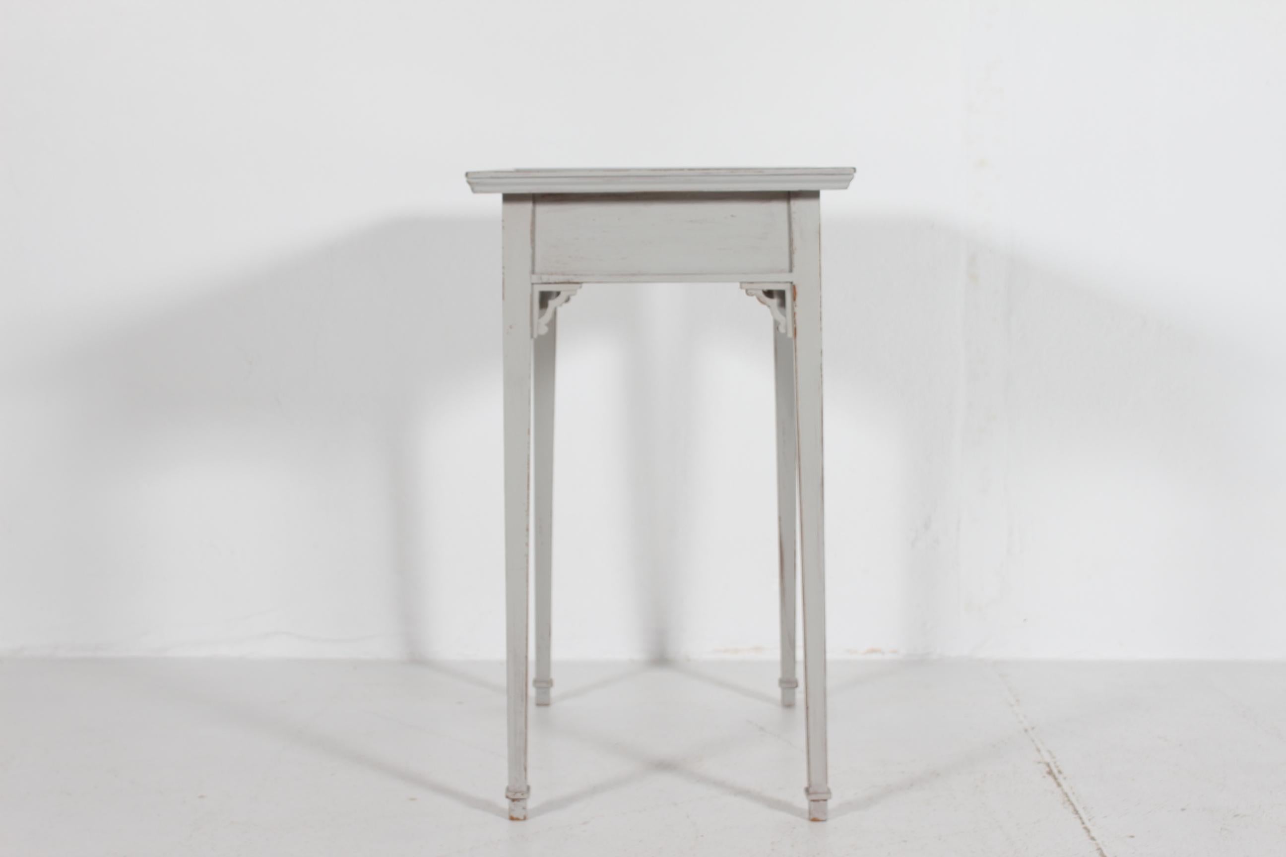 Danish Louis XVI Style Side Table with Drawer, Pine with Gray Paint circa 1900 For Sale 7