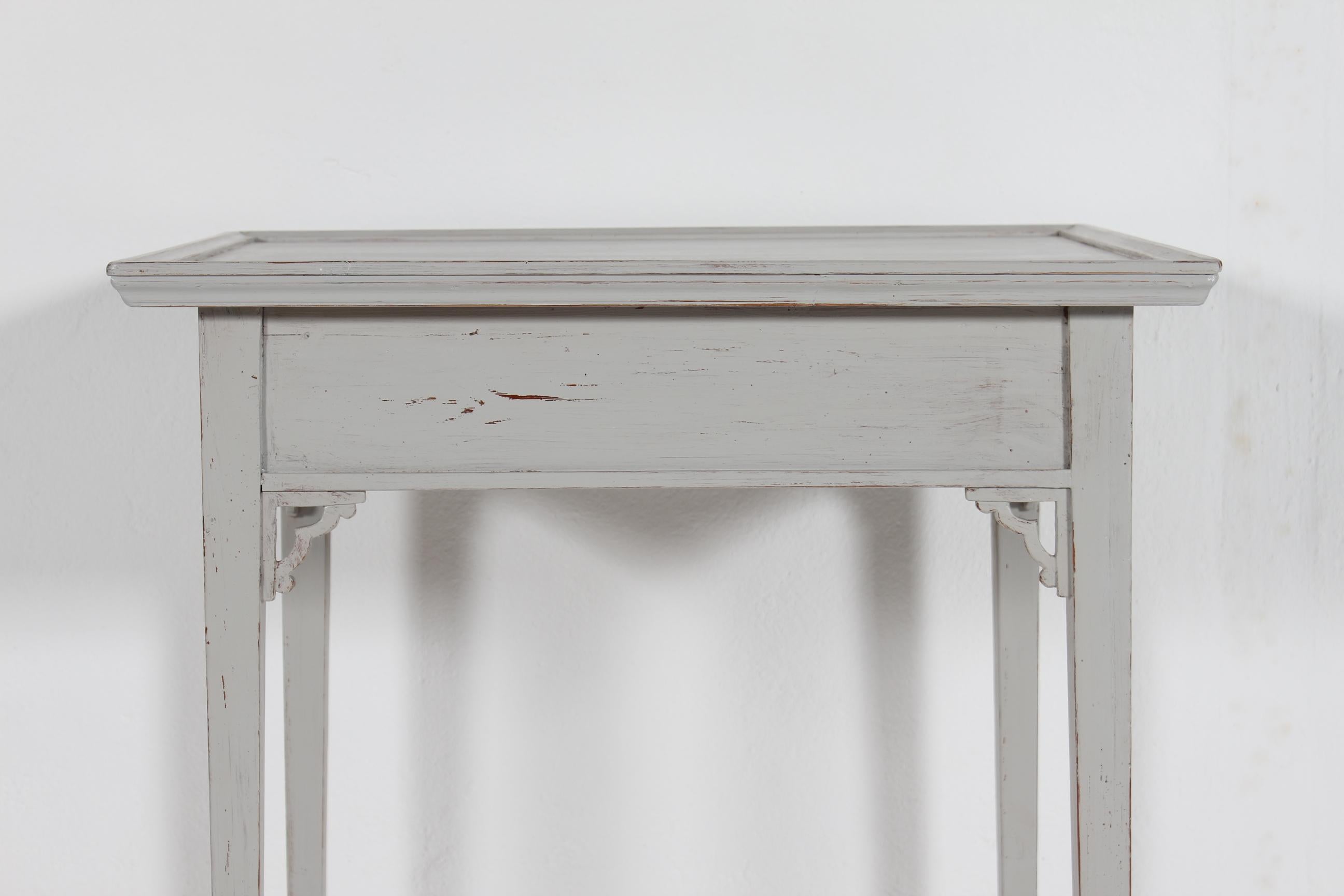 Early 20th Century Danish Louis XVI Style Side Table with Drawer, Pine with Gray Paint circa 1900 For Sale