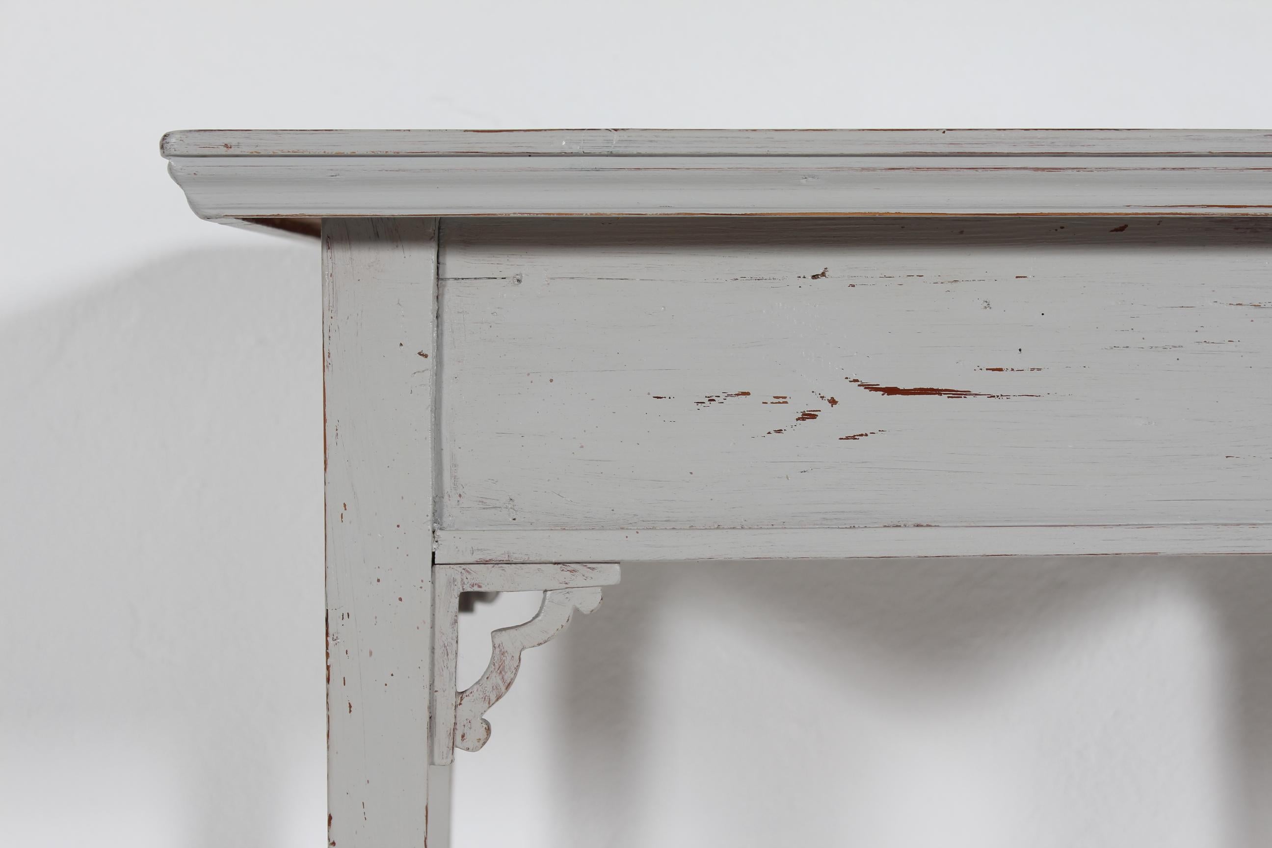 Danish Louis XVI Style Side Table with Drawer, Pine with Gray Paint circa 1900 For Sale 1