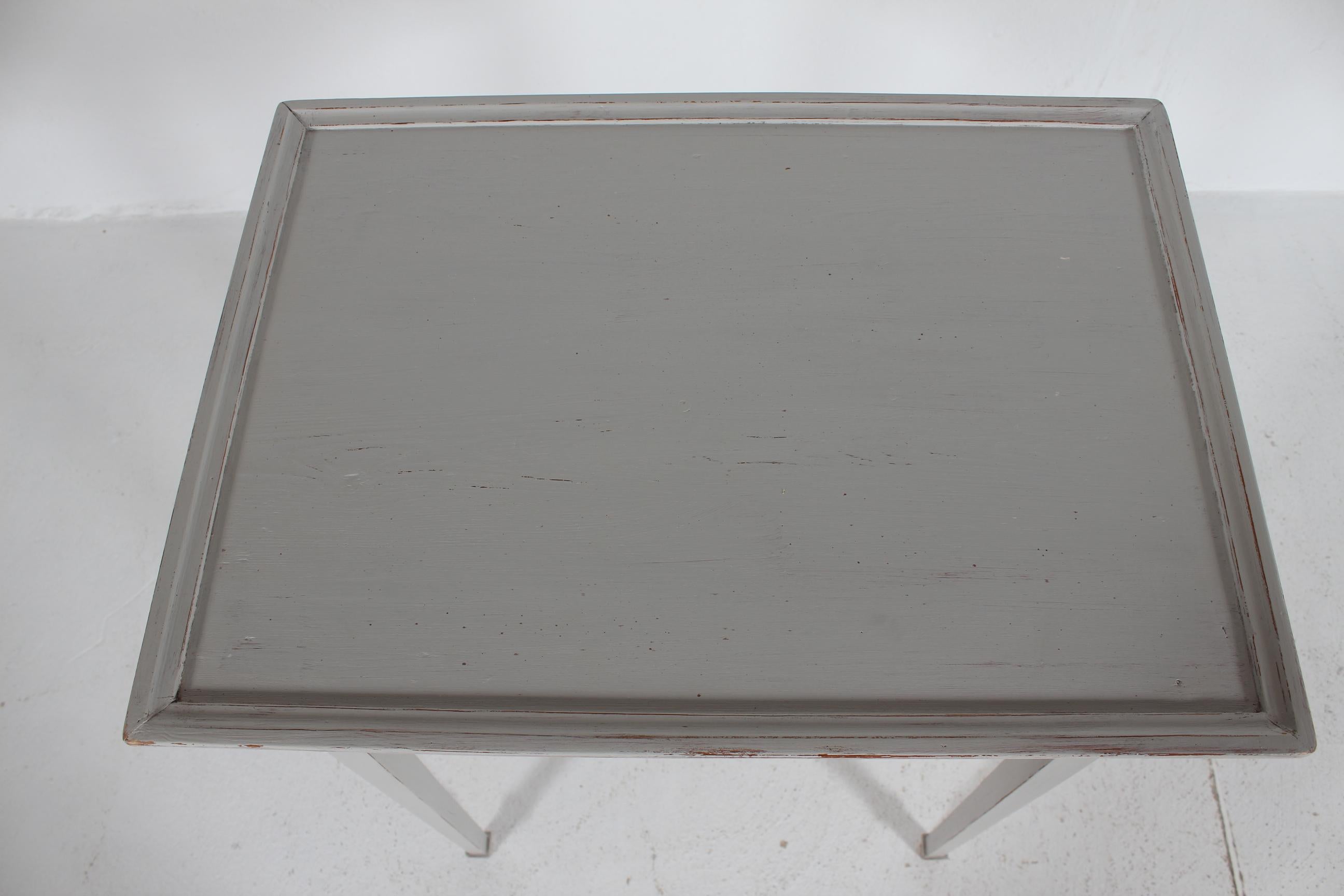 Danish Louis XVI Style Side Table with Drawer, Pine with Gray Paint circa 1900 For Sale 3