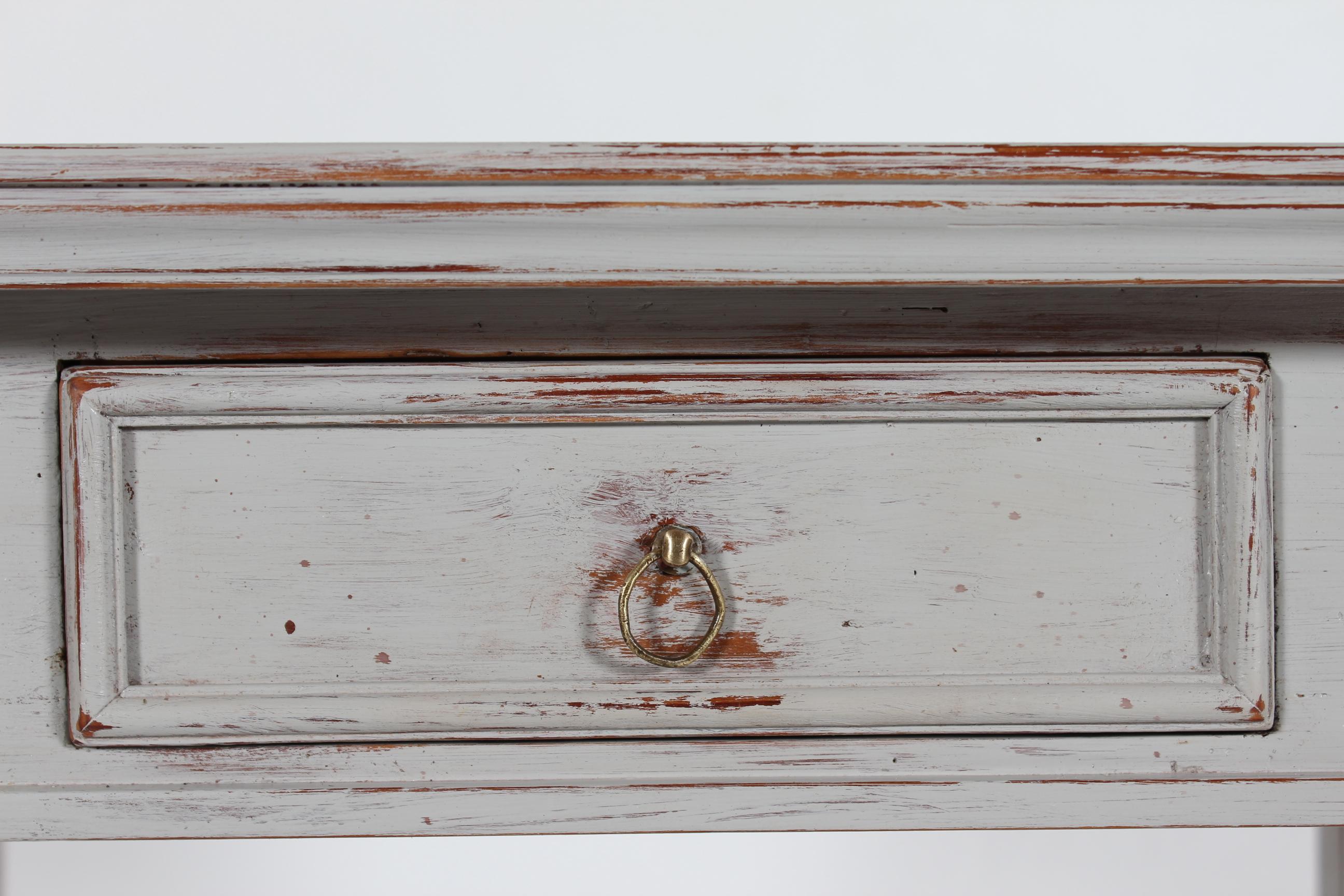 Danish Louis XVI Style Side Table with Drawer, Pine with Gray Paint circa 1900 For Sale 4