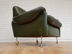 Danish Lounge Chair, 1970s, Leather, Loose Cushions, Refreshed