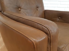 Danish Lounge Chair, 1970s, Leather, Loose Cushions, Refreshed