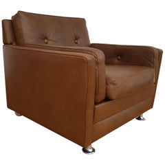 Danish Lounge Chair, 1970s, Leather, Loose Cushions, Refreshed