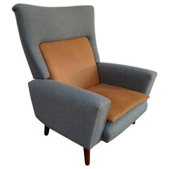 Danish Lounge Chair, 1970s, Wool, Nubuck Leather, Teak Wood, Completely Restored Danish Lounge Chair, 1970s, Wool, Nubuck Leather, Teak Wood, Completely Restored