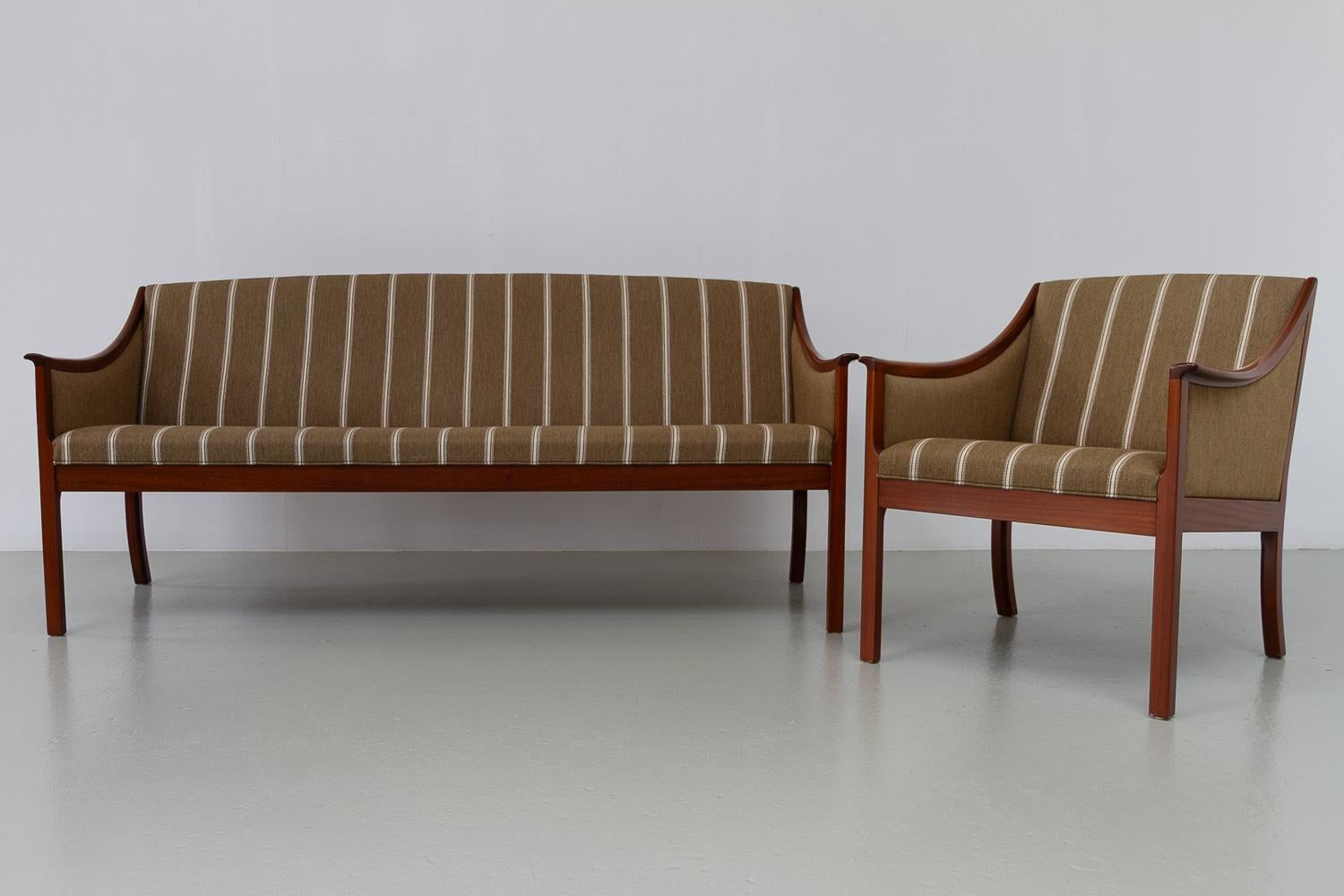 Mid-Century Modern Danish Lounge Chair and 3-Seater Sofa by Ole Wanscher for PJ Møbler, 1960s. For Sale