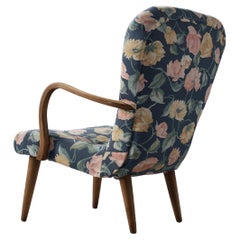 Danish Lounge Chair Beech in Floral Upholstery
